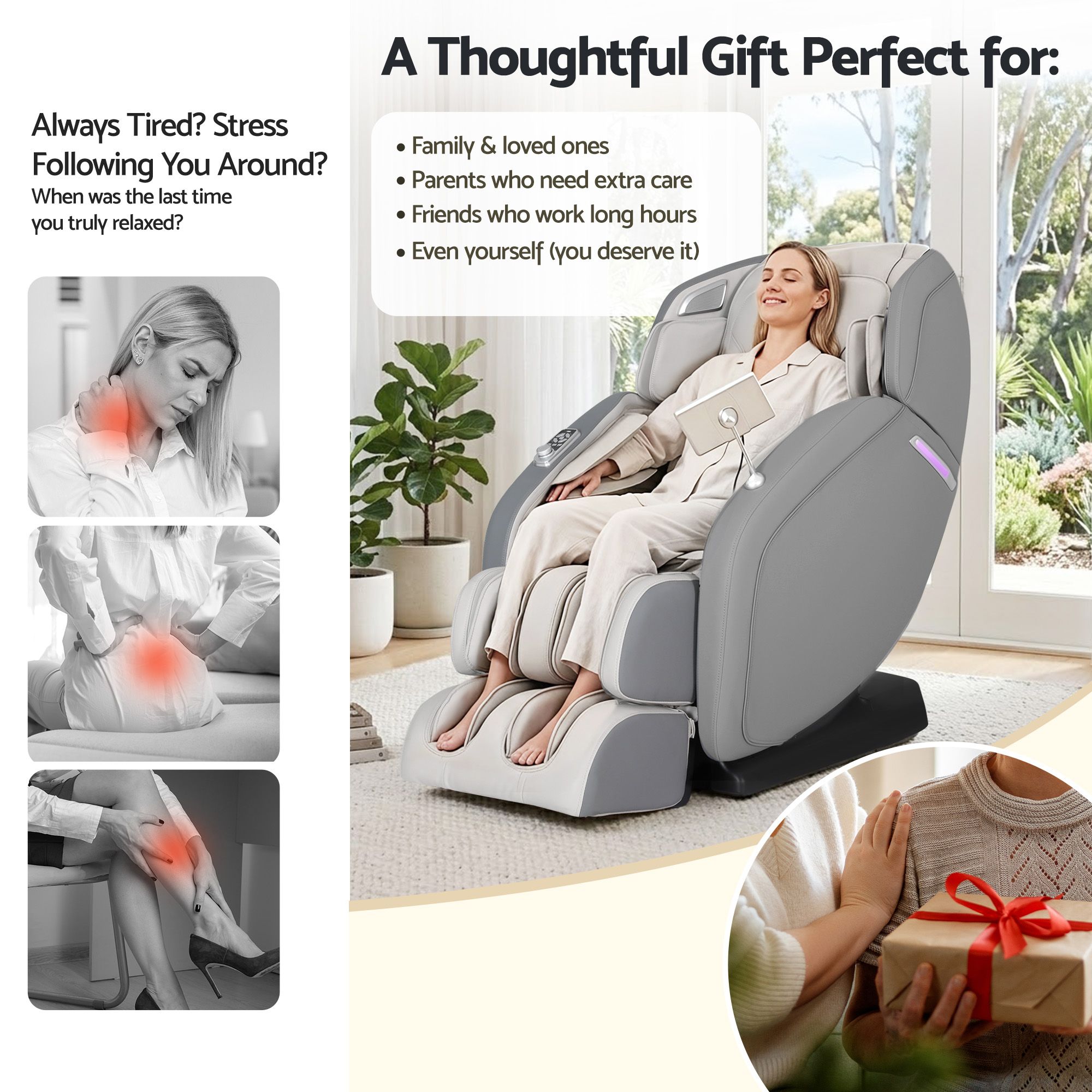 Livemor 4D Massage Chair Recliner - Full Body SL-Track Zero Gravity with AI Body Scan, Deep Tissue Electric Massager with Heat, 12 Auto Programs, LCD Touchscreen & Bluetooth, Grey - Image 8
