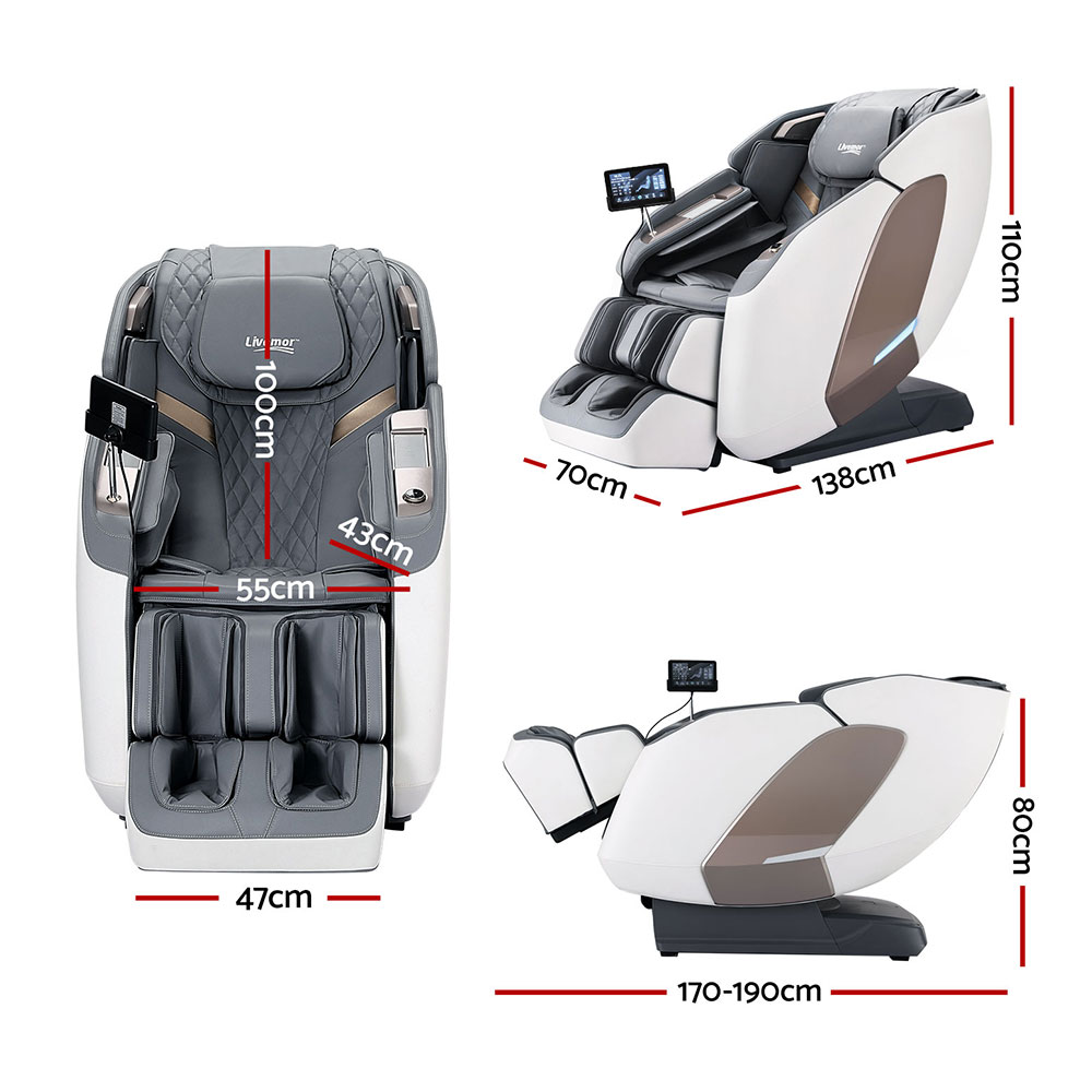Livemor 4D Massage Chair Electric Recliner Double Core Mechanism Massager Melisa White - Image 2