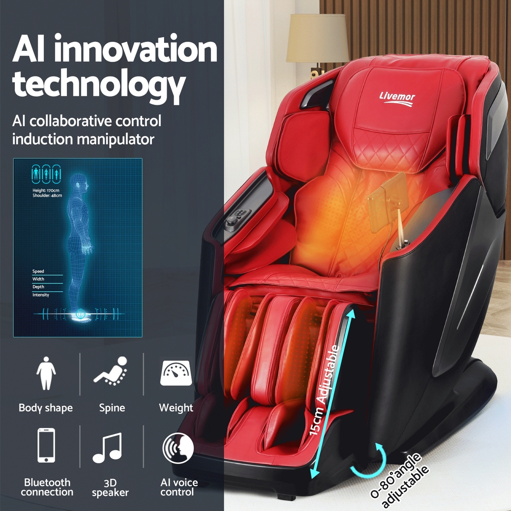 Livemor 4D Massage Chair Electric Recliner Home Massager Red - Image 5