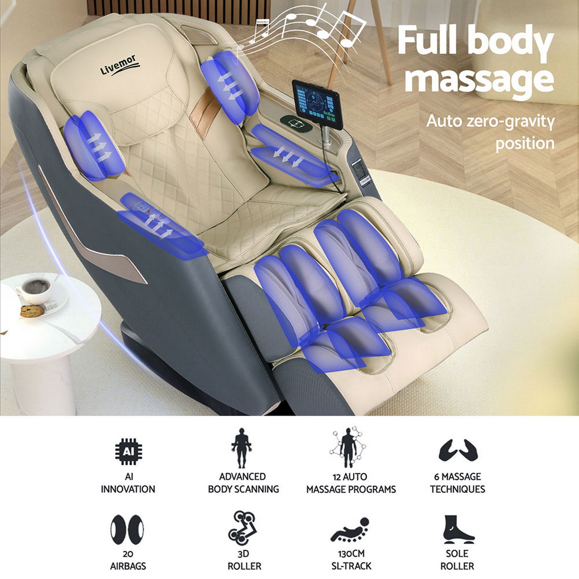 Livemor Massage Chair Electric Recliner Home Massager 3D Opal - Image 8