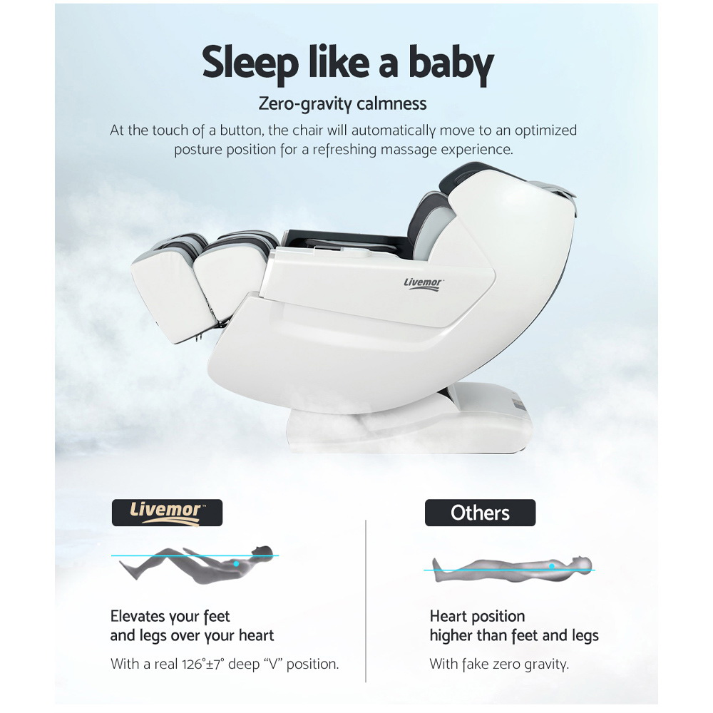 Livemor Massage Chair Electric Recliner Massager White Varitas - Image 4
