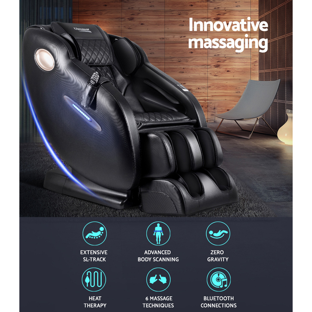 Livemor Massage Chair Electric Recliner Massager Black Ozeni - Image 4