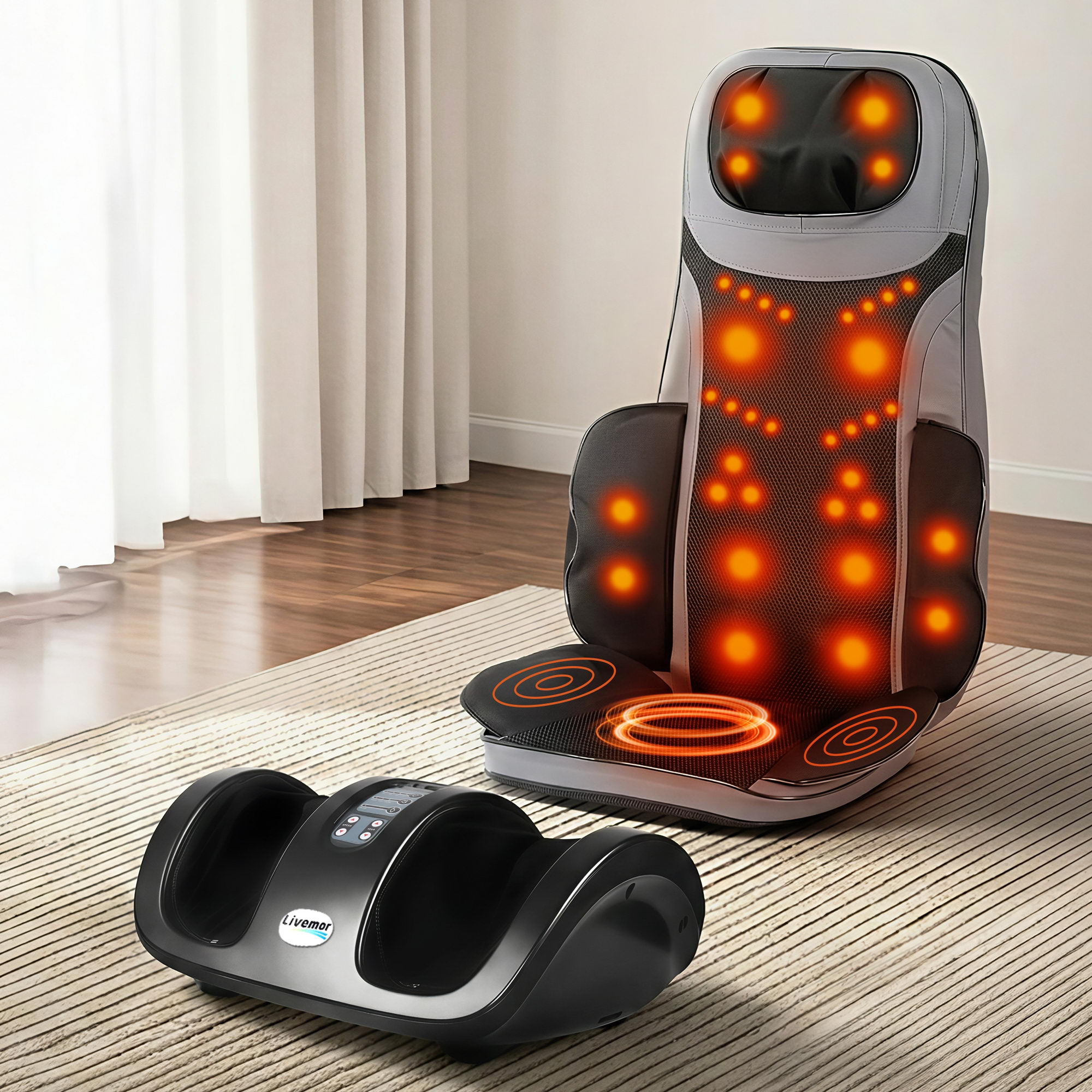 Livemor Full Back Massage Seat Cushion Heating With Kneading Foot Massagers - Image 1