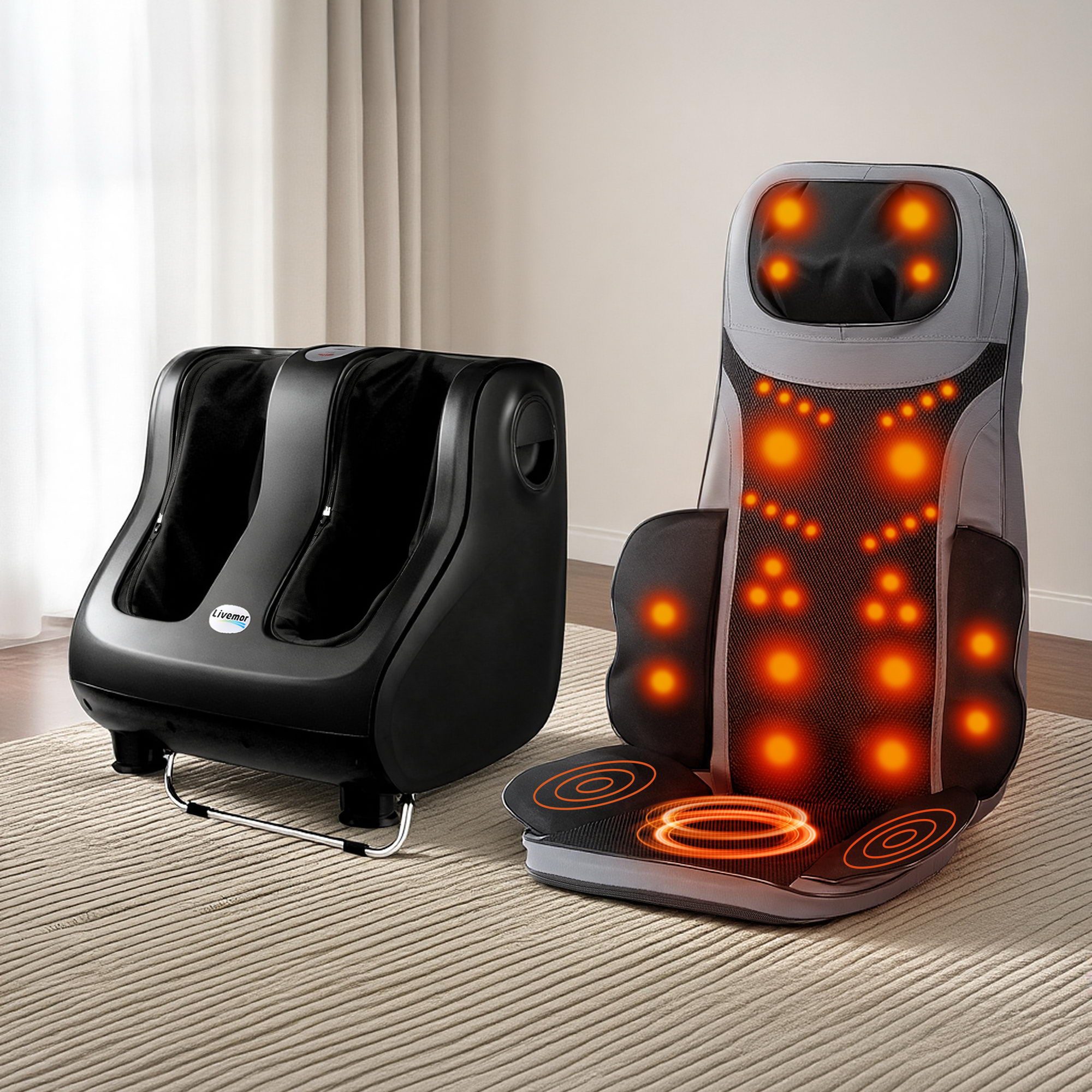 Livemor Full Back Massage Seat Cushion Heating With 360° Foot Massagers - Image 1