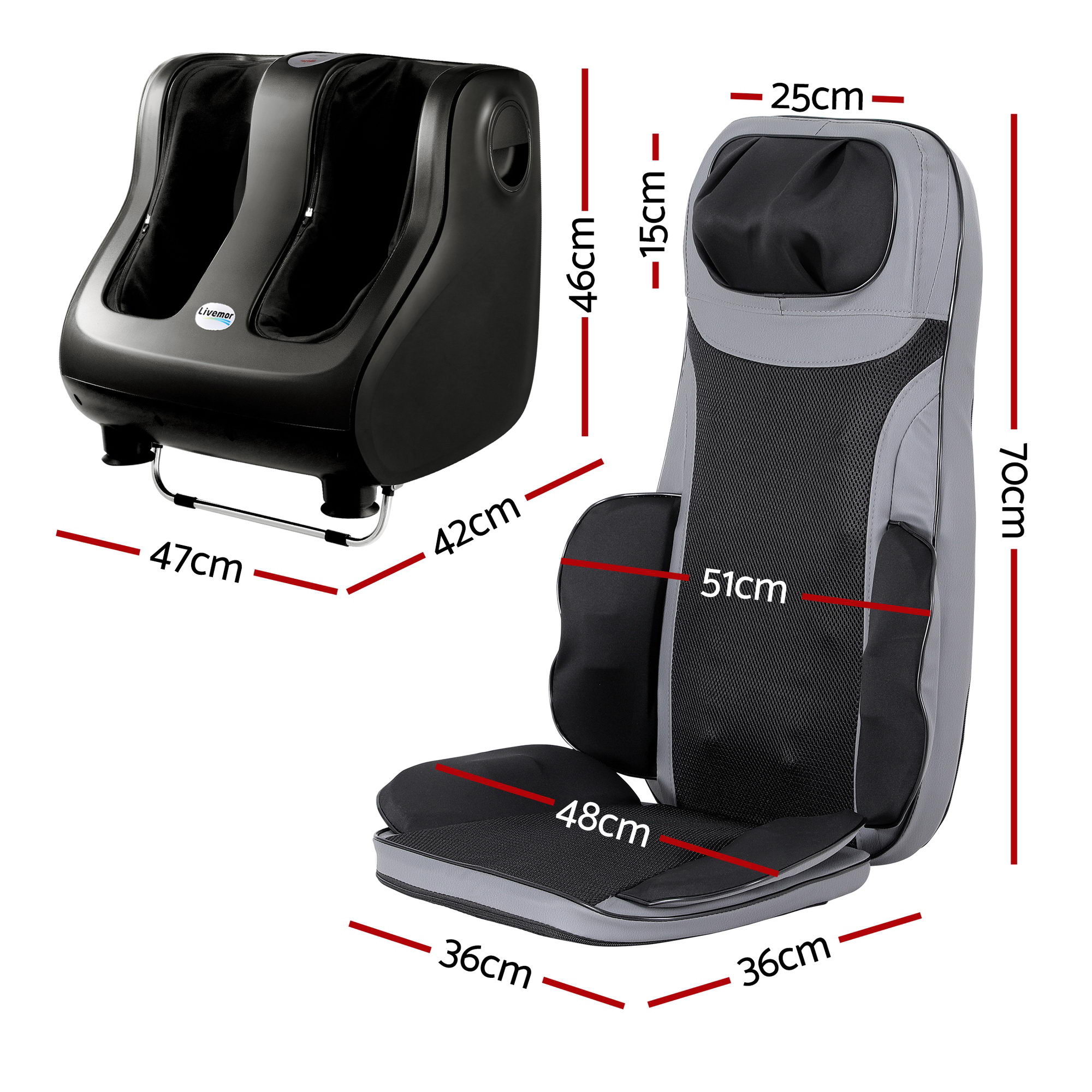 Livemor Full Back Massage Seat Cushion Heating With 360° Foot Massagers - Image 3