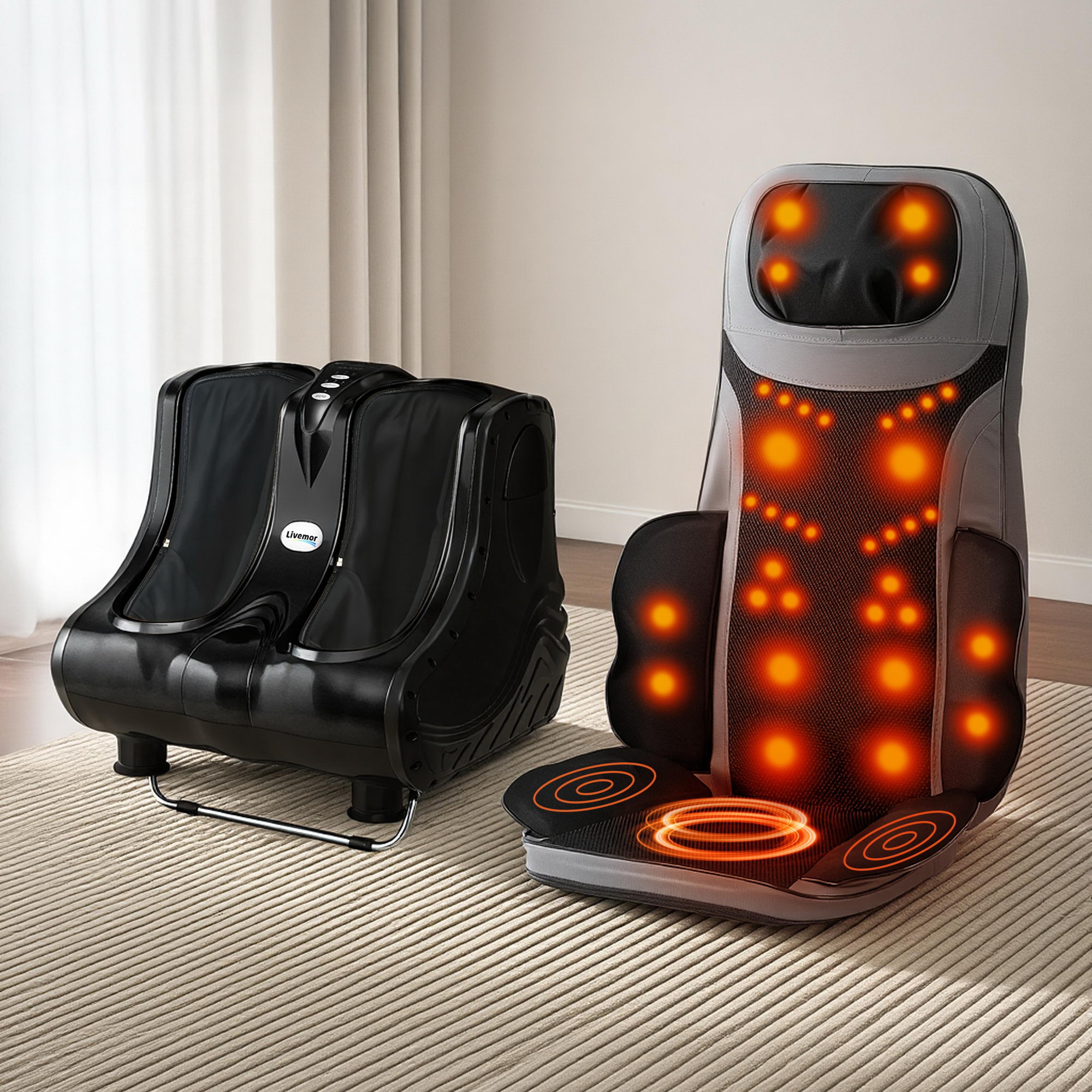 Livemor Massage Cushion Heating Massage Seats With Calf Foot Massager - Image 1