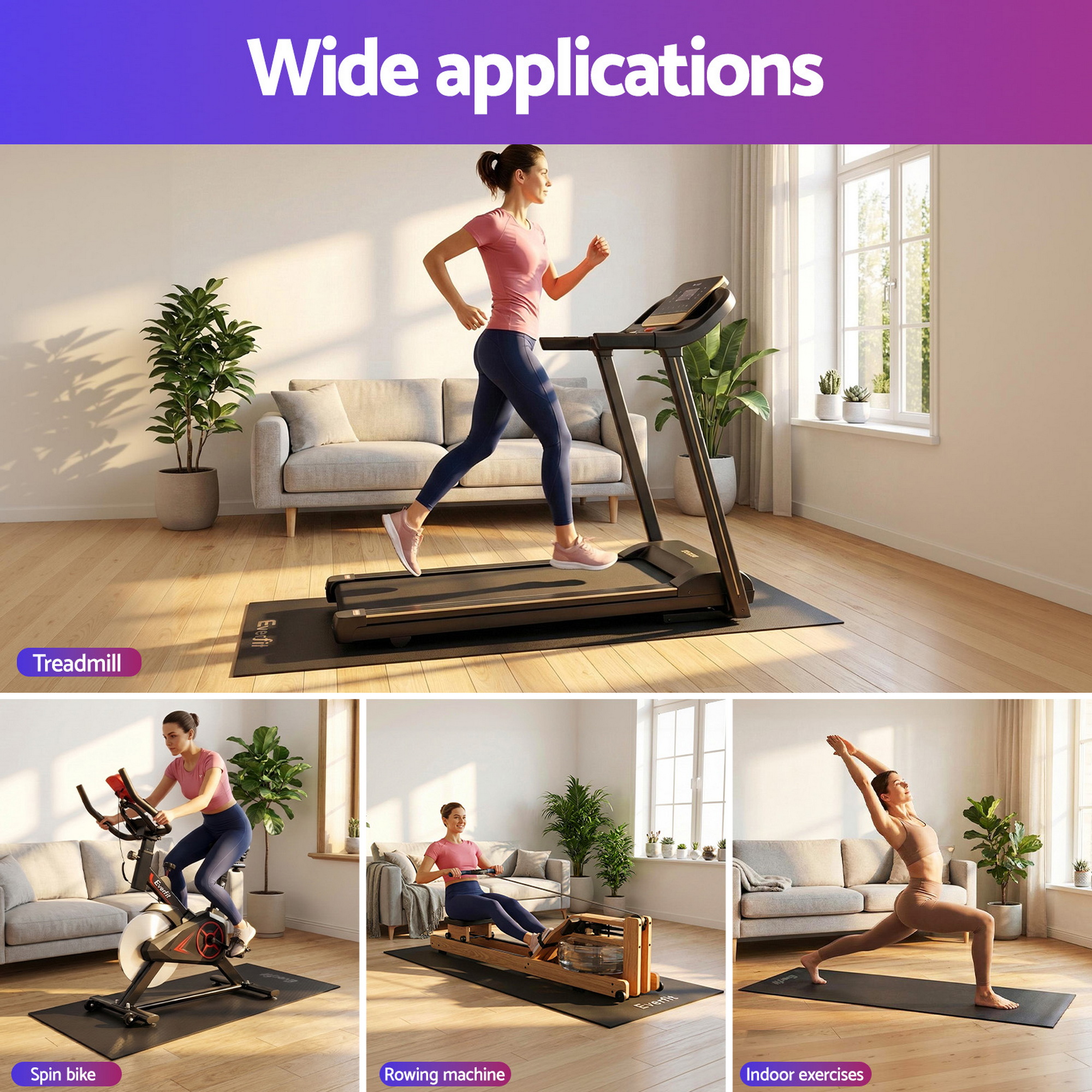 Everfit Exercise Equipment Mat Treadmill Floor Rug Home Gym Bike Fitness Yoga 2M - Image 7
