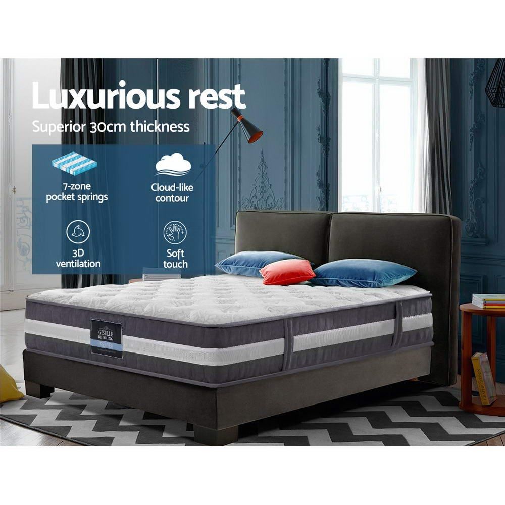 Giselle Bedding 30cm Mattress Pocket Spring Double - Image 4