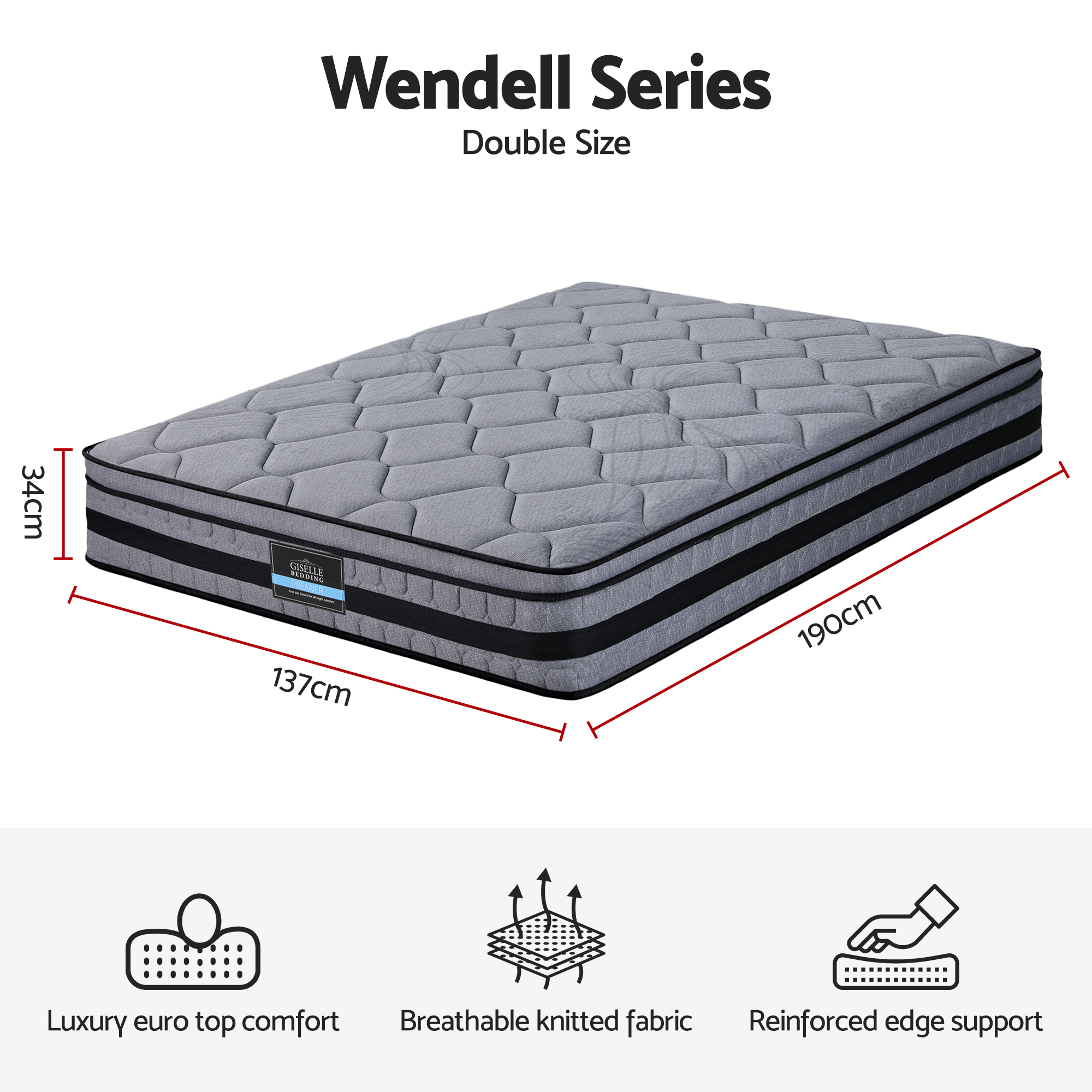 Giselle Bedding 34cm Double Mattress Hybrid, Pocket Spring Bed Mattress - Image 3