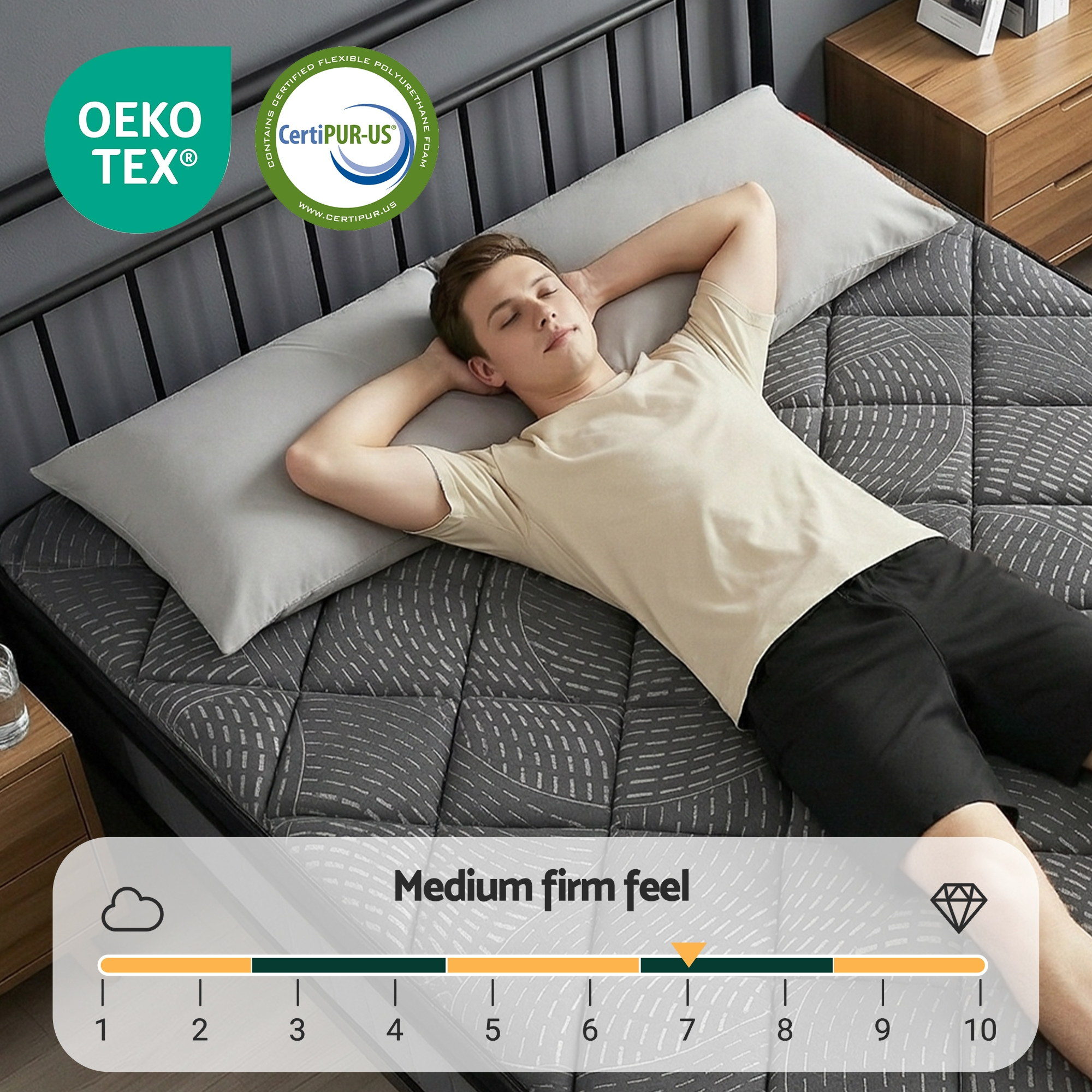 Giselle Bedding Queen Mattress 25cm Pocket Spring Latex Euro Top Medium Firm Bed - Image 7