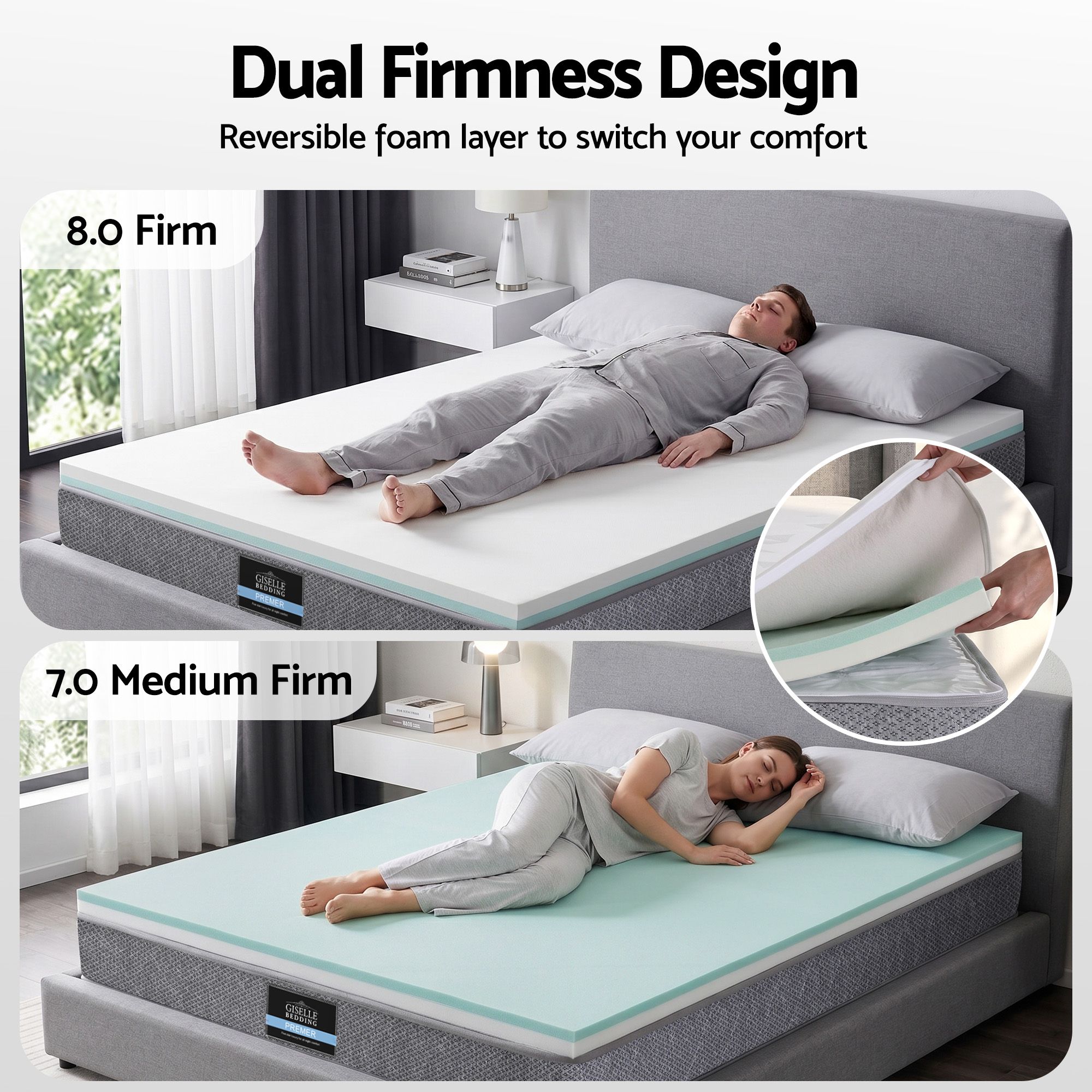 Giselle Bedding Double Mattress 23cm Pocket Spring Mattress with Adjustable Firmness Reversible Foam Layer for Medium Firm & Firm Support Motion Isolation Bedroom Bed - Image 3