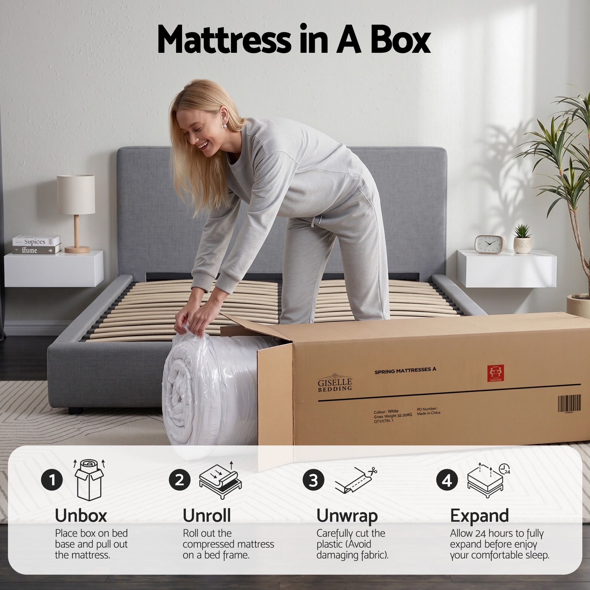 Giselle Bedding King Mattress 23cm Pocket Spring Mattress with Adjustable Firmness Reversible Foam Layer for Medium Firm & Firm Support Motion Isolation Bedroom Bed - Image 8