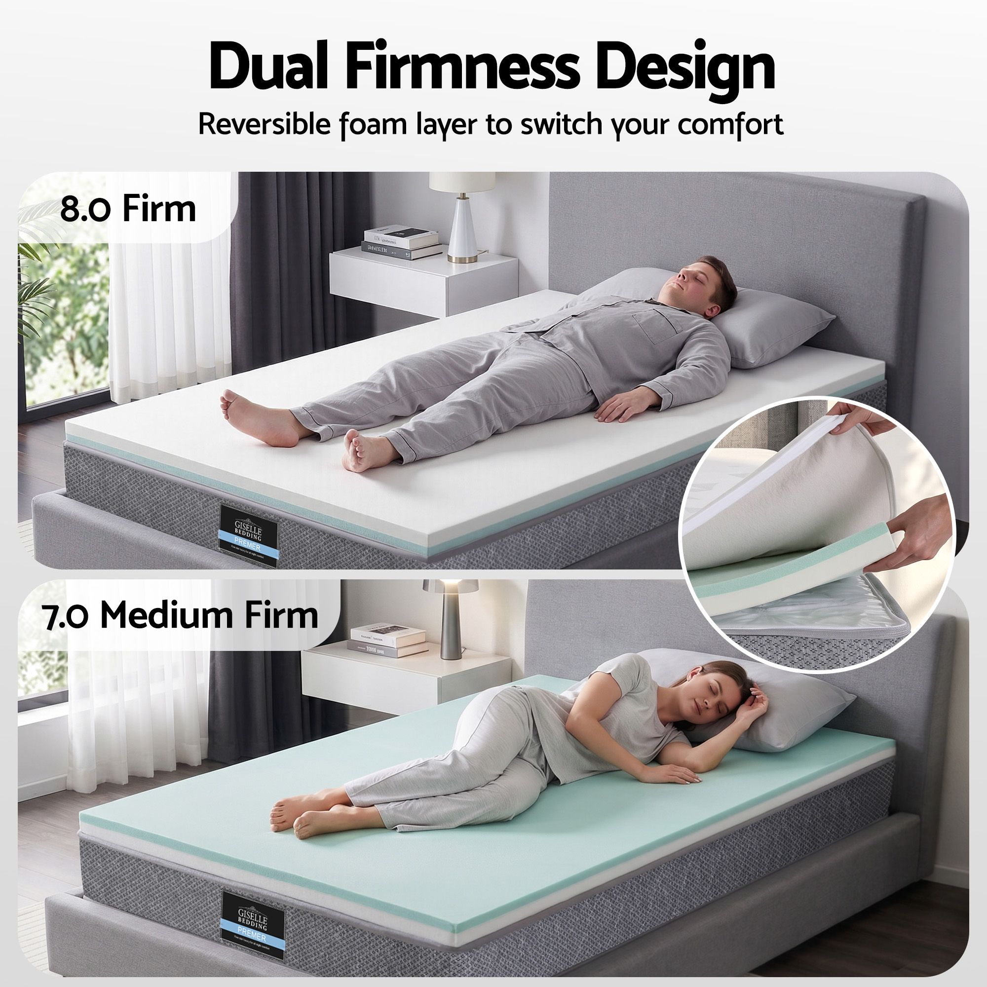 Giselle Bedding Single Mattress 23cm Pocket Spring Mattress with Adjustable Firmness Reversible Foam Layer for Medium Firm & Firm Support Motion Isolation Bedroom Bed - Image 3