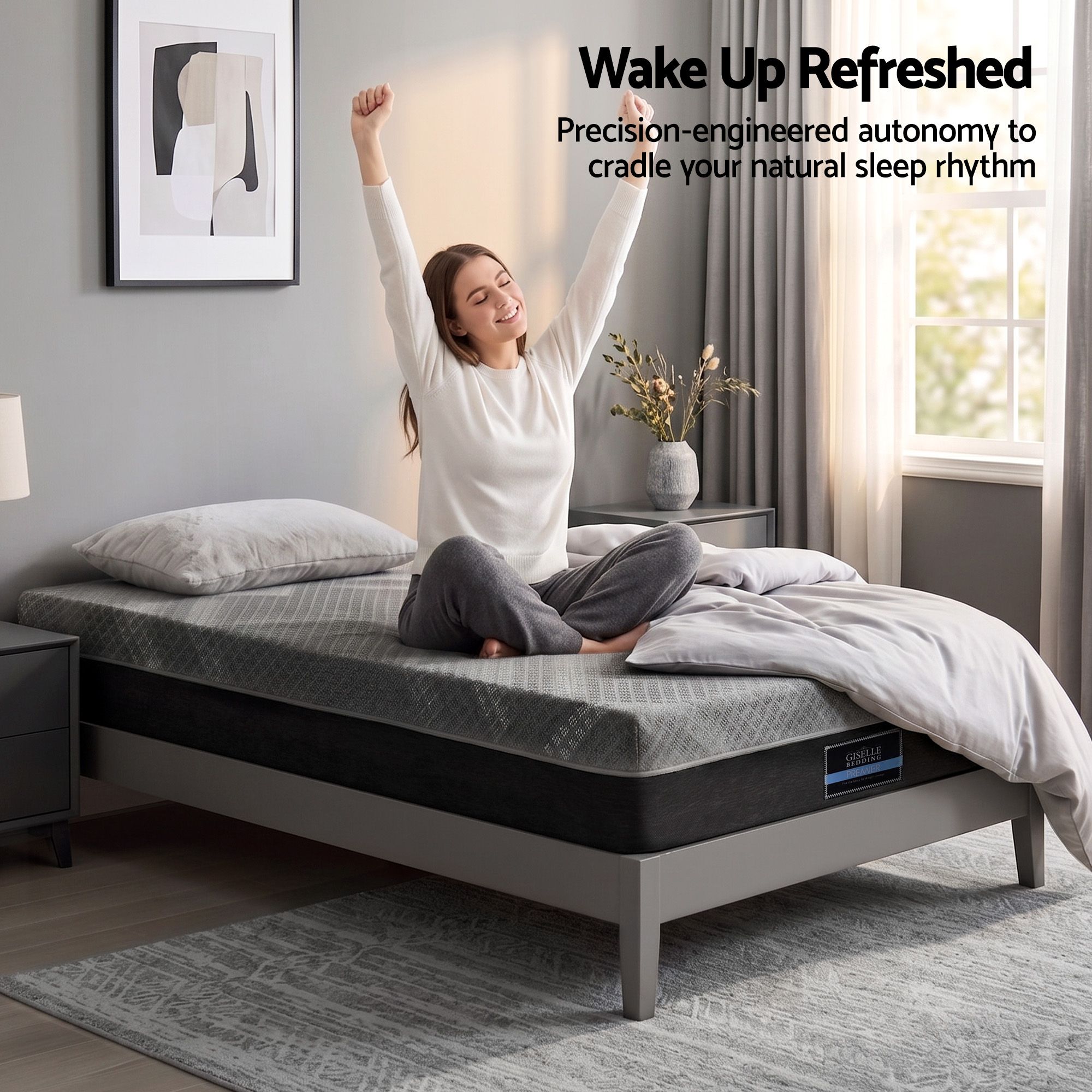 Giselle Single Mattress 26cm Firm Pocket Spring Dual Edge Support Dark Grey - Image 8