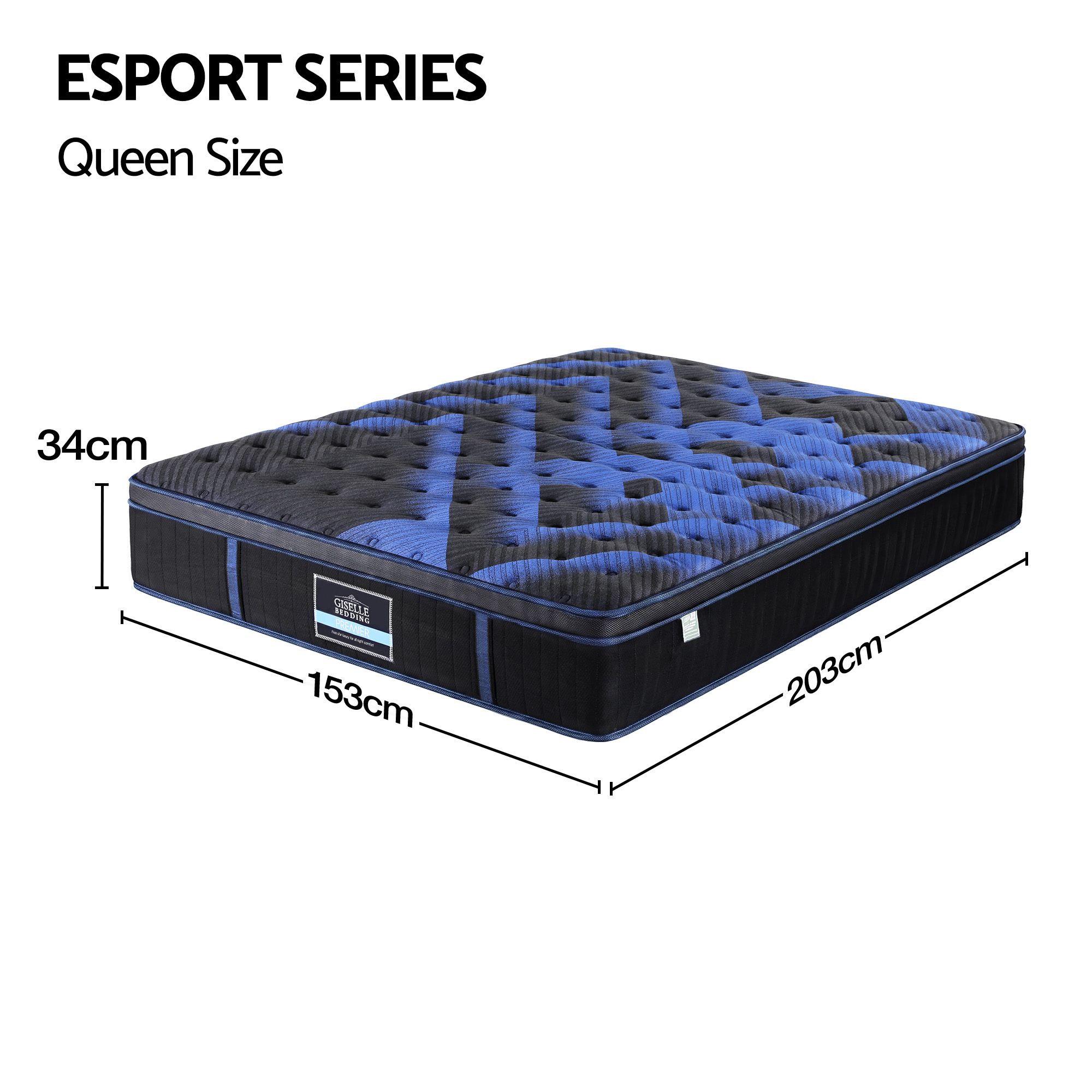 Giselle 34cm Queen Hybrid Mattress with Cooling Gel Memory Foam and Edge Support - Image 2