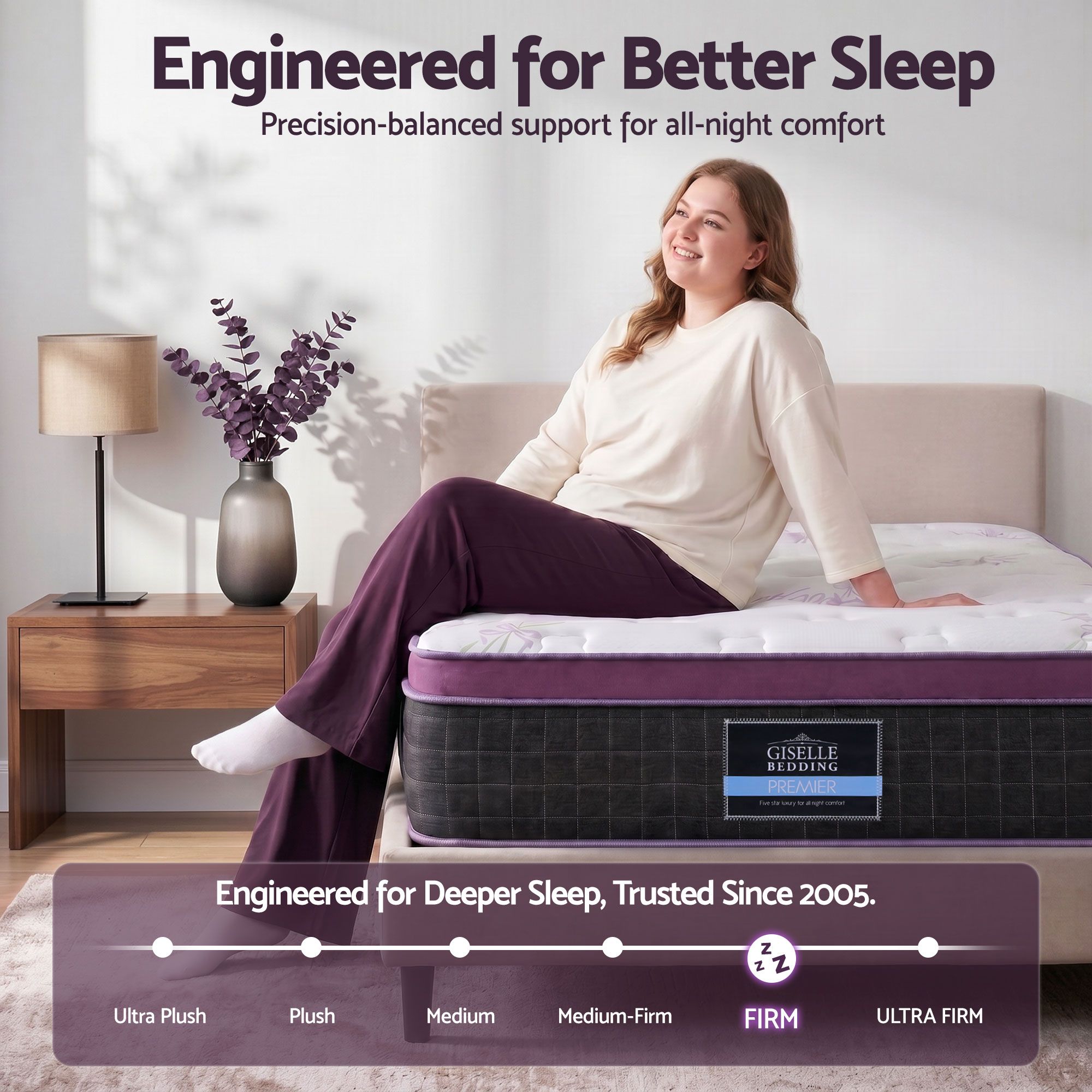 Giselle King Single Euro Top Mattress Firm Pocket Spring Edge Support - Image 4