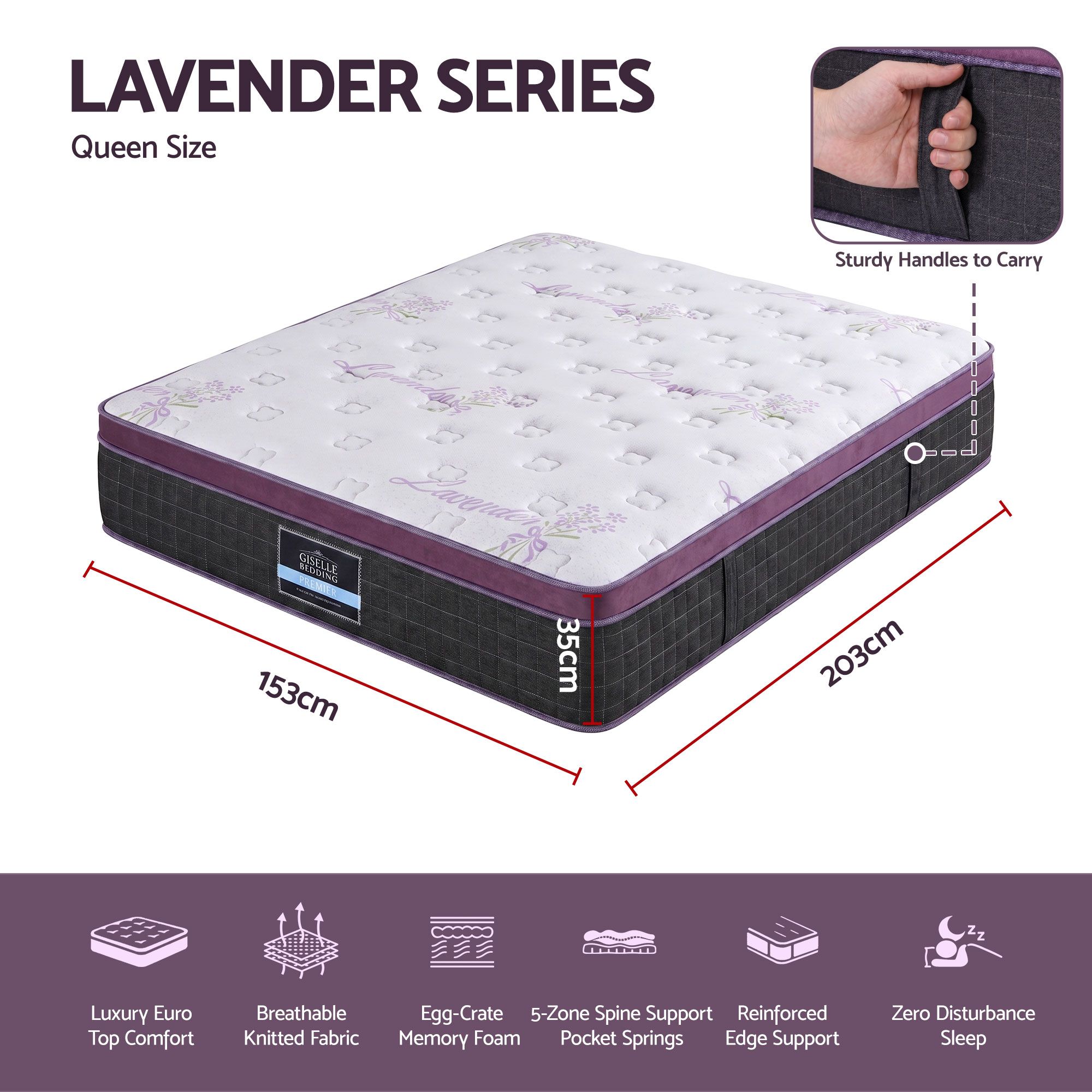 Giselle Queen Euro Top Mattress Firm Pocket Spring Edge Support - Image 2