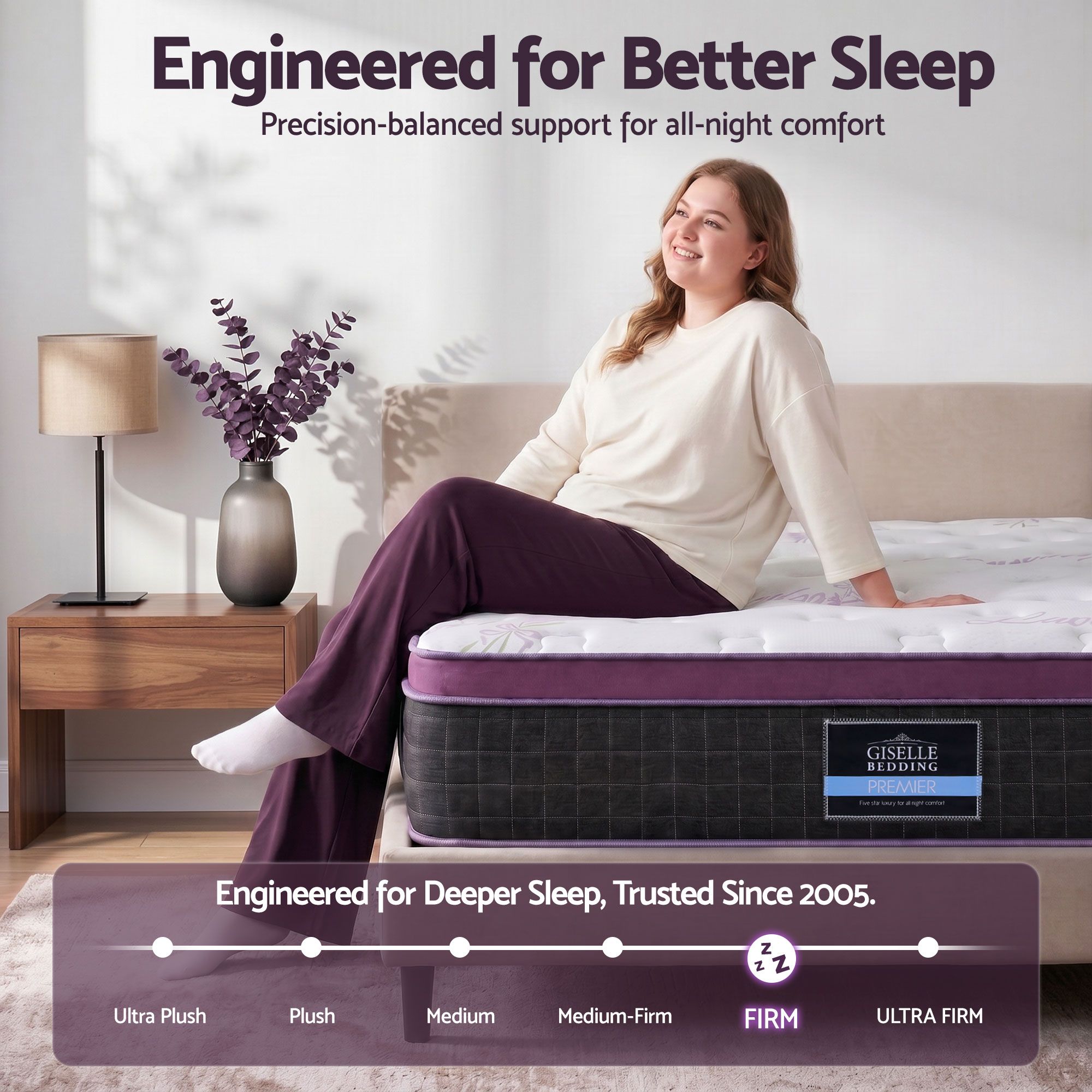 Giselle Queen Euro Top Mattress Firm Pocket Spring Edge Support - Image 4