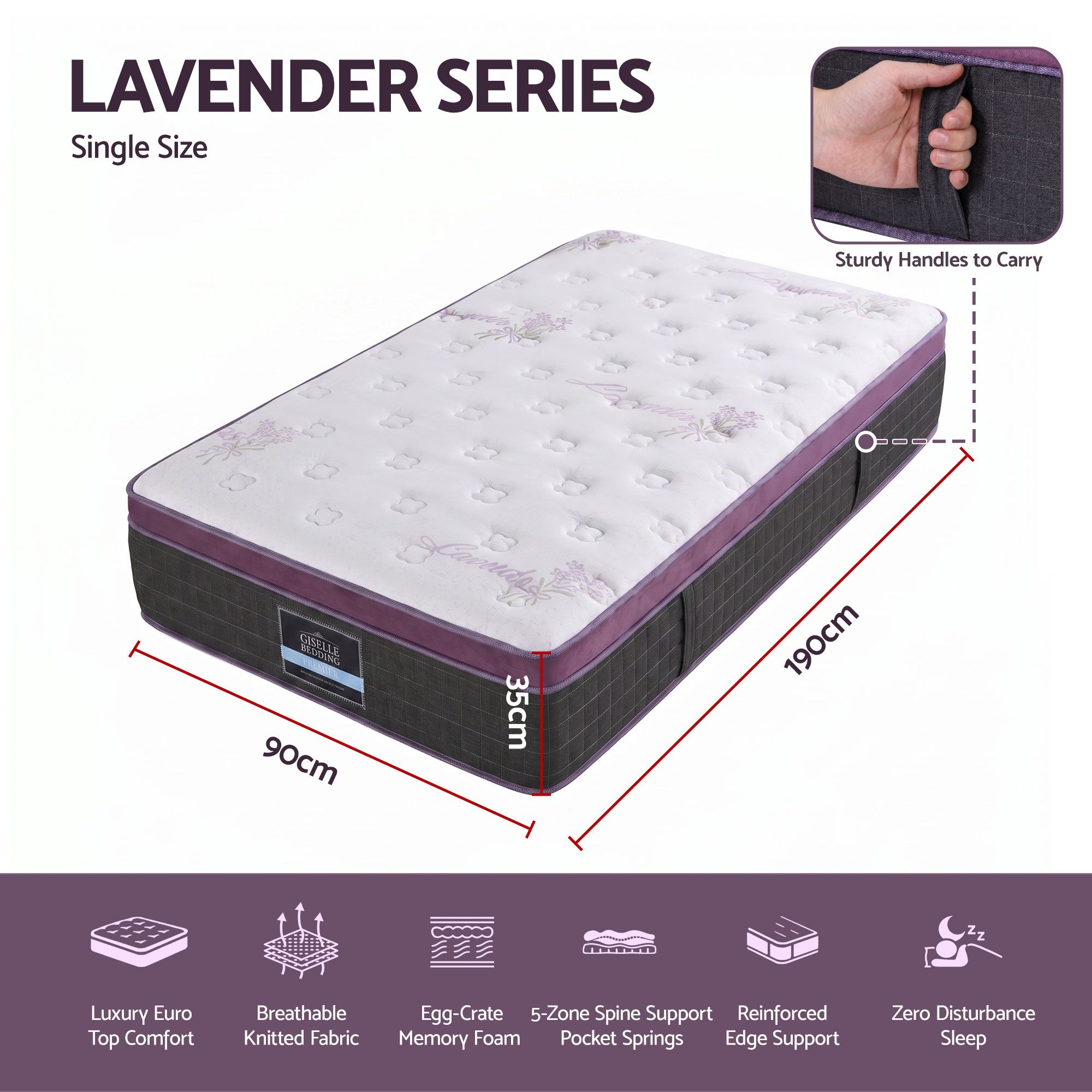 Giselle Single Euro Top Mattress Firm Pocket Spring Edge Support - Image 2