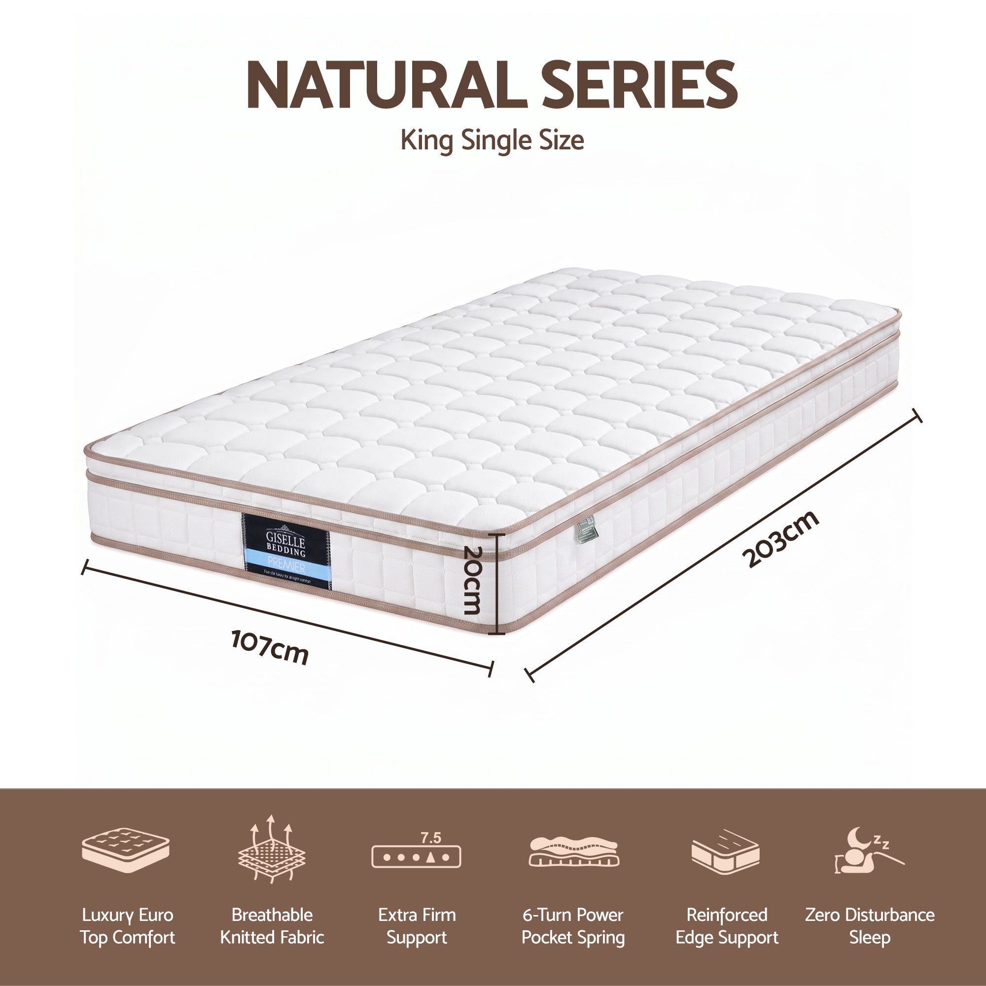 Giselle 20cm Firm King Single Mattress Pocket Spring for Bedroom or Guest Room - Image 2