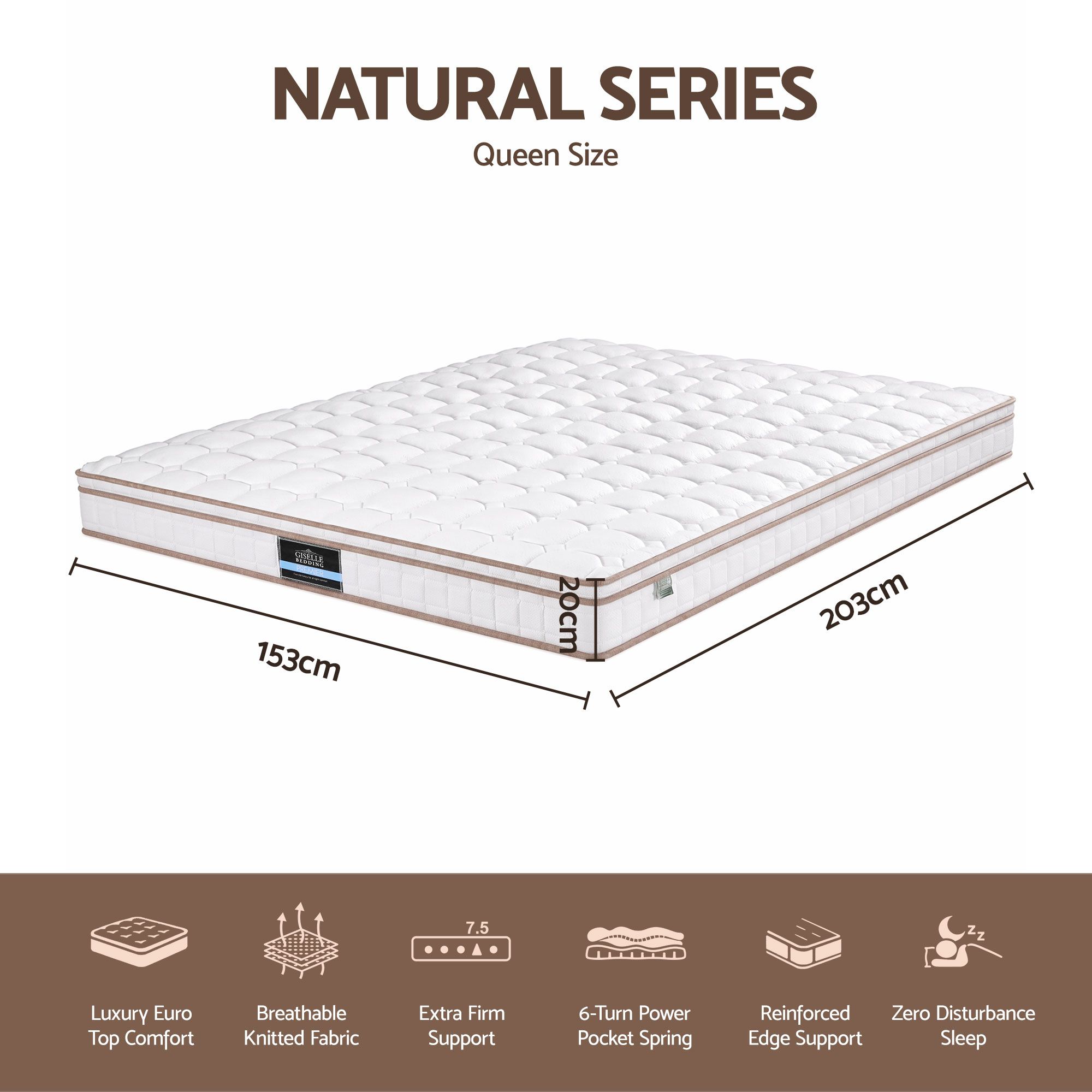 Giselle 20cm Firm Queen Mattress Pocket Spring for Bedroom or Guest Room - Image 2