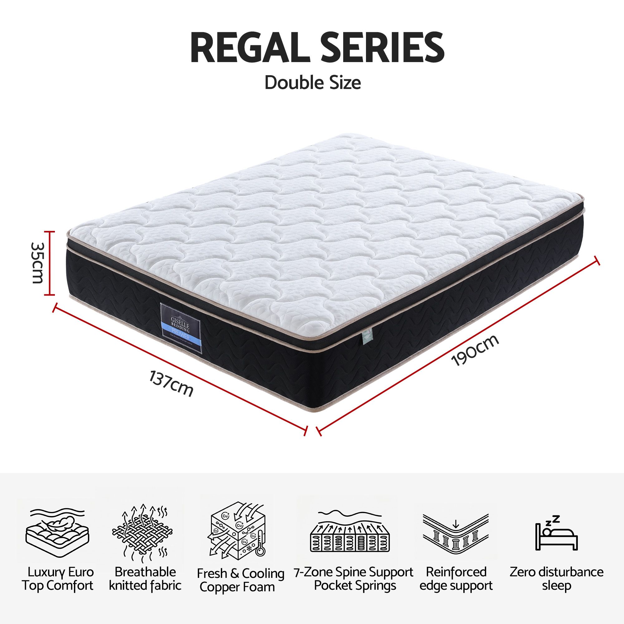 Giselle 35cm Double Mattress Firm with Copper Memory Foam and Edge Support - Image 2