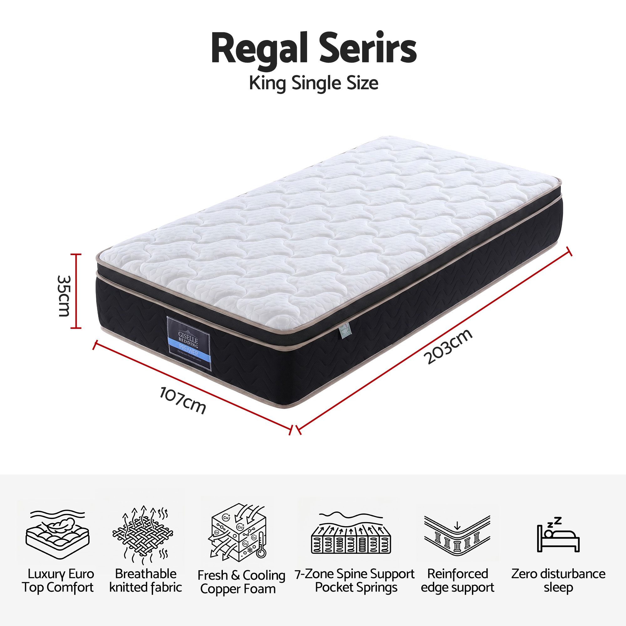 Giselle 35cm King Single Mattress Firm with Copper Memory Foam and Edge Support - Image 2