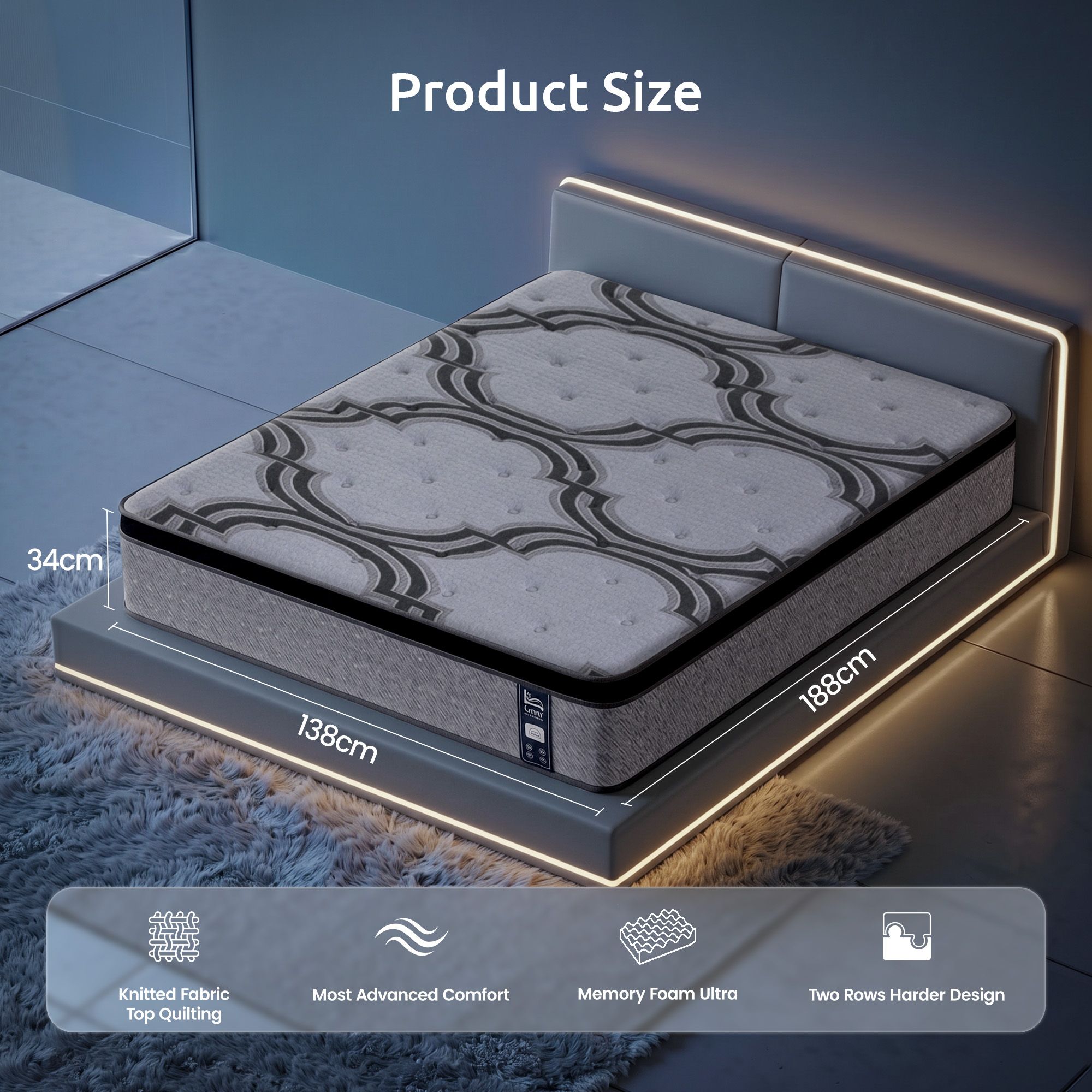 Levitex Double Mattress 34 cm 5-Zone Pocket Spring with Latex & Memory Foam or Extra Lumbar & Shoulder Support - Image 3