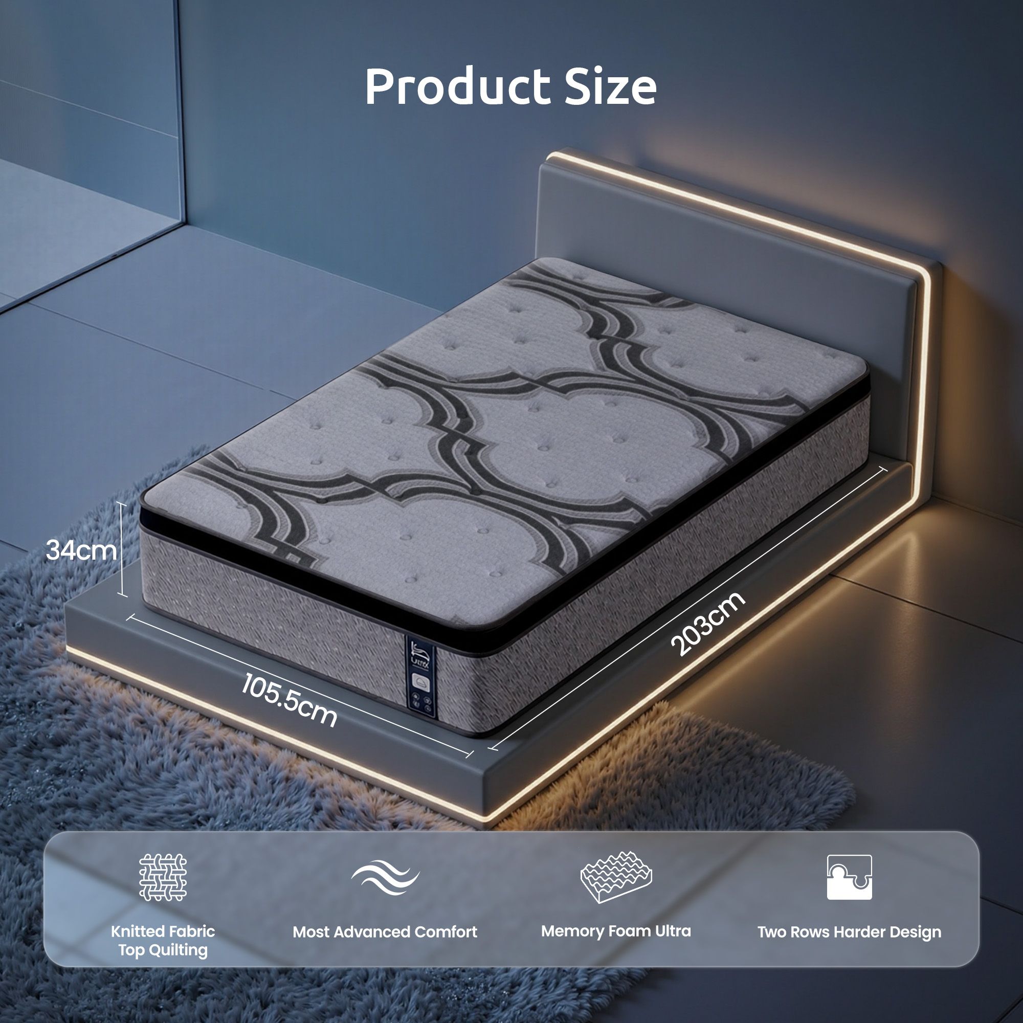 Levitex King Single Mattress 34 cm 5-Zone Pocket Spring with Latex & Memory Foam or Extra Lumbar & Shoulder Support - Image 3