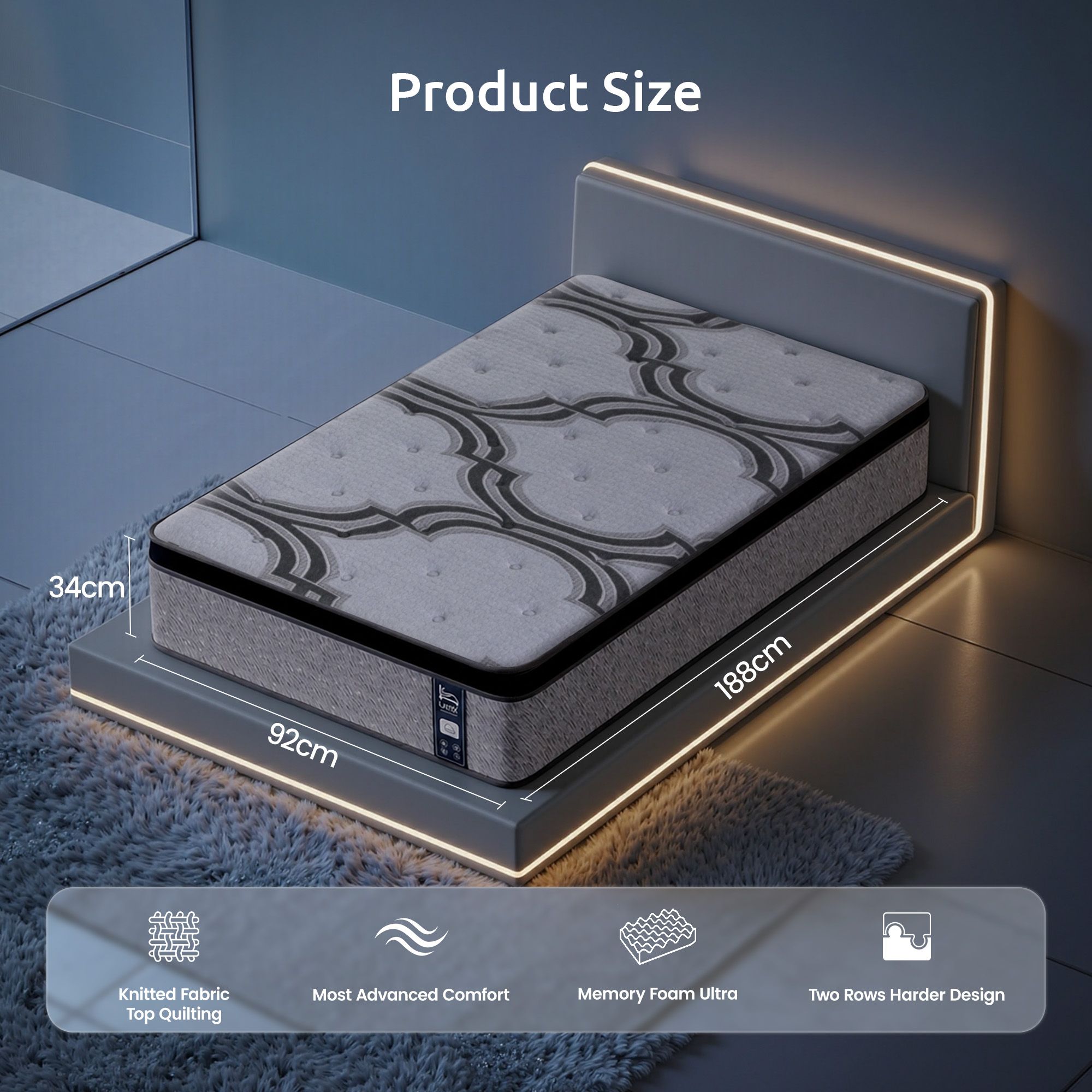 Levitex Single Mattress 34 cm 5-Zone Pocket Spring with Latex & Memory Foam or Extra Lumbar & Shoulder Support - Image 3