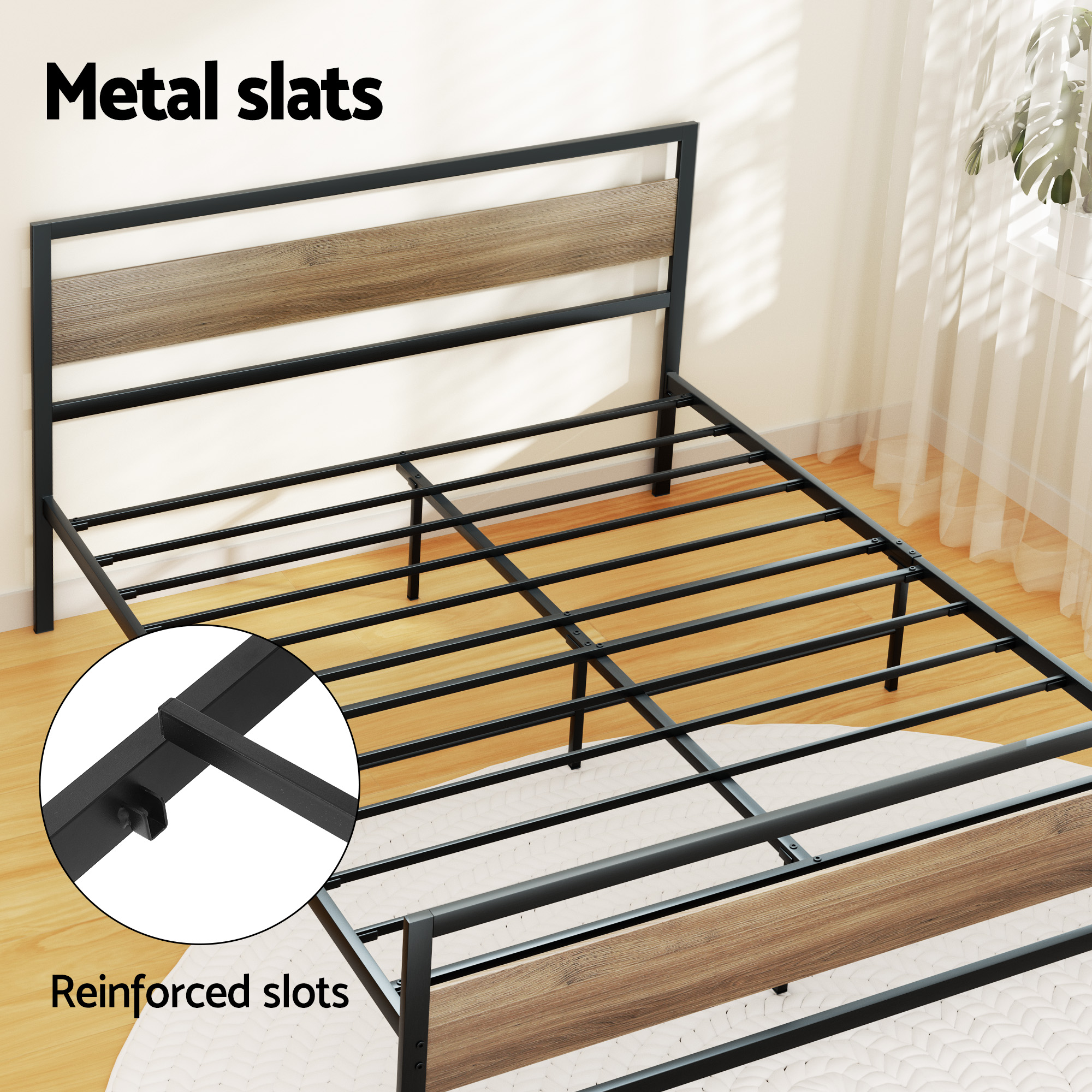 Artiss Bed Frame Double Size Metal Frame with 2 Drawers DREW - Image 5