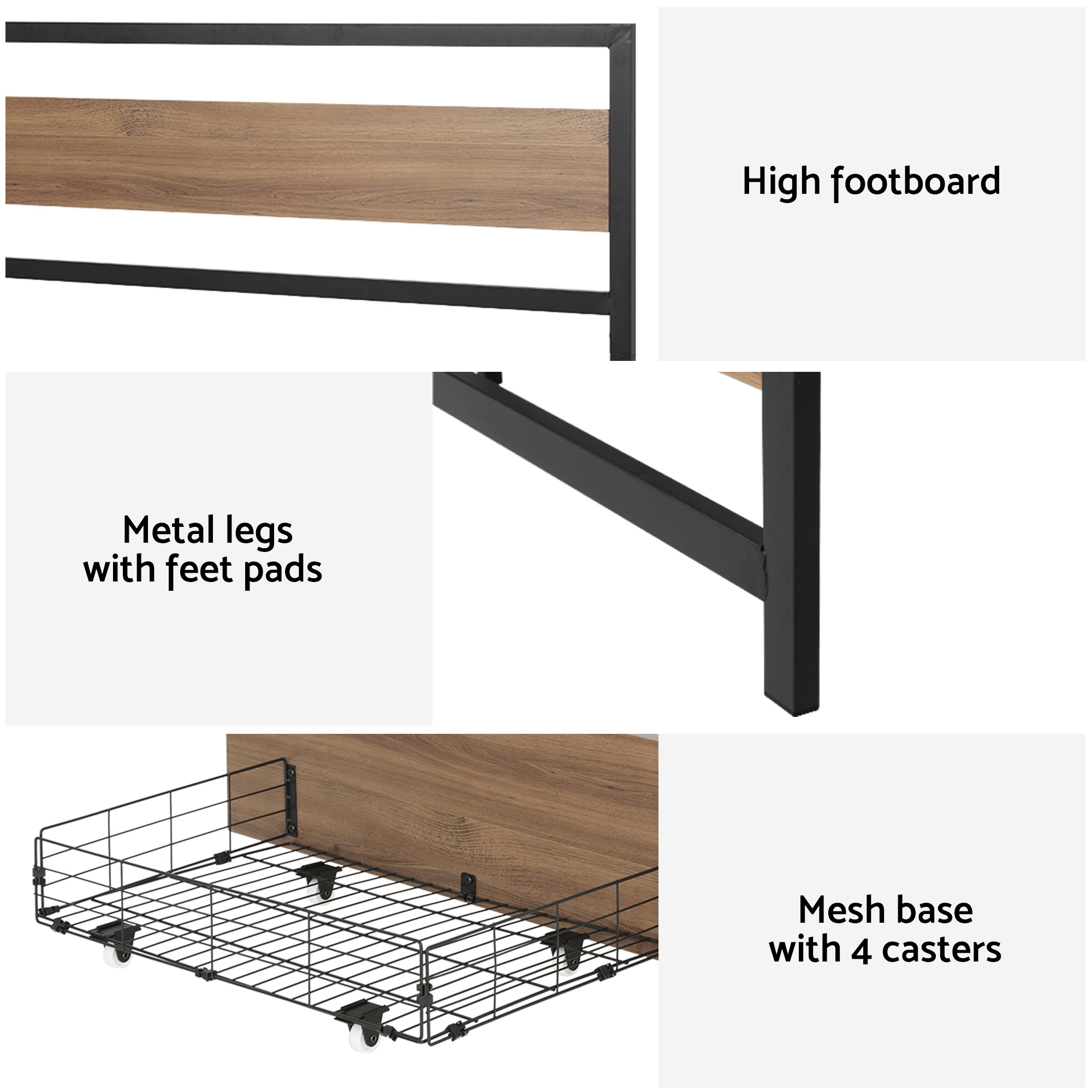 Artiss Bed Frame Double Size Metal Frame with 2 Drawers DREW - Image 6