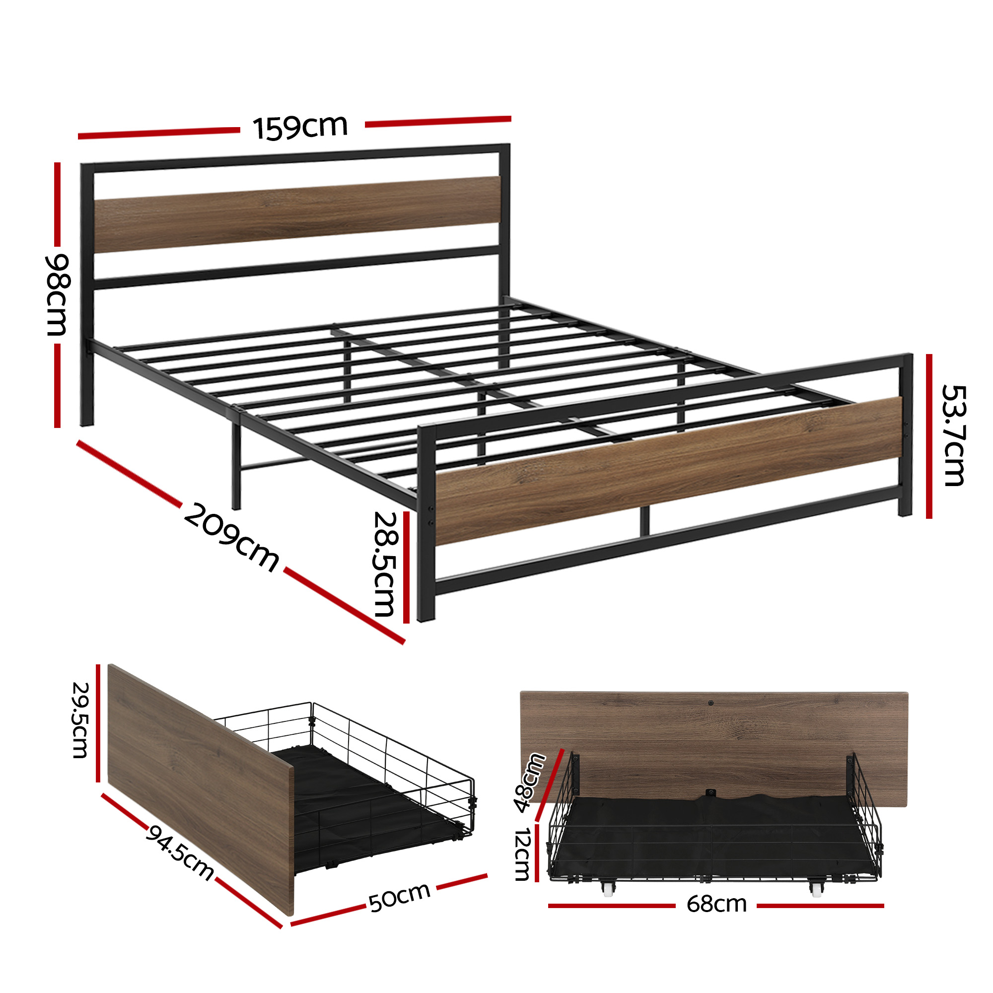 Artiss Bed Frame Queen Size Metal Frame with 2 Drawers DREW - Image 2