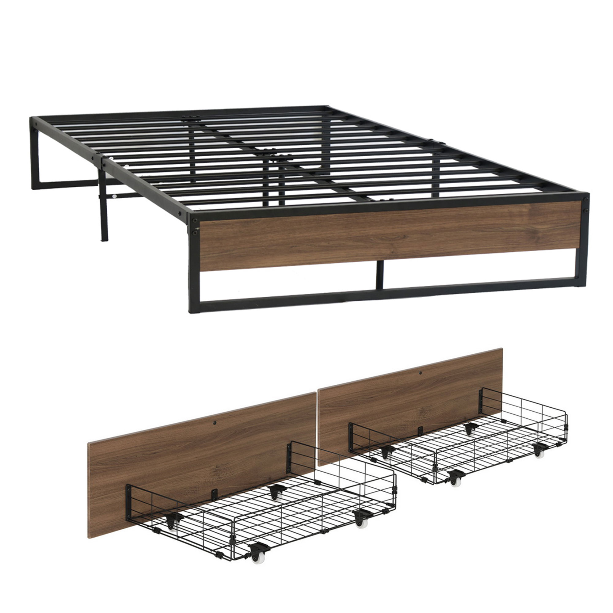 Artiss Bed Frame Metal Frame Double Size Bed Base 2 Drawers OSLO - Image 3