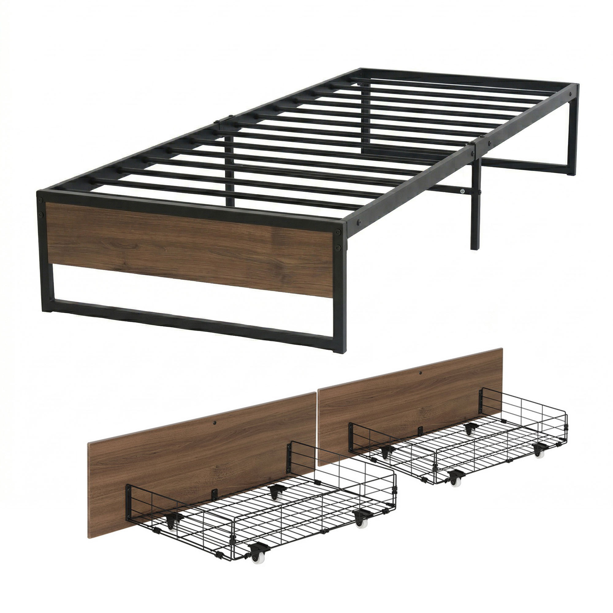Artiss Bed Frame Metal Frame King Single Bed Base 2 Drawers OSLO - Image 3