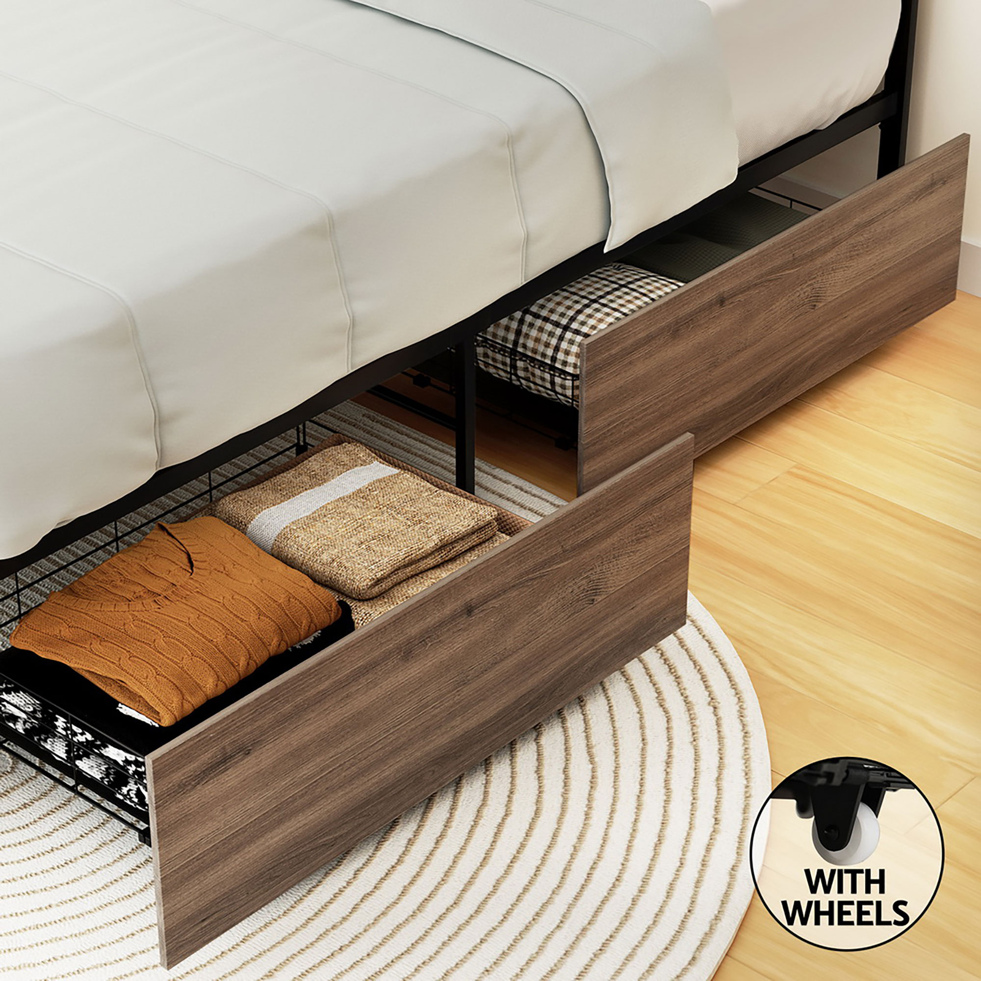 Artiss Bed Frame Metal Frame Queen Size Bed Base 2 Drawers OSLO - Image 7