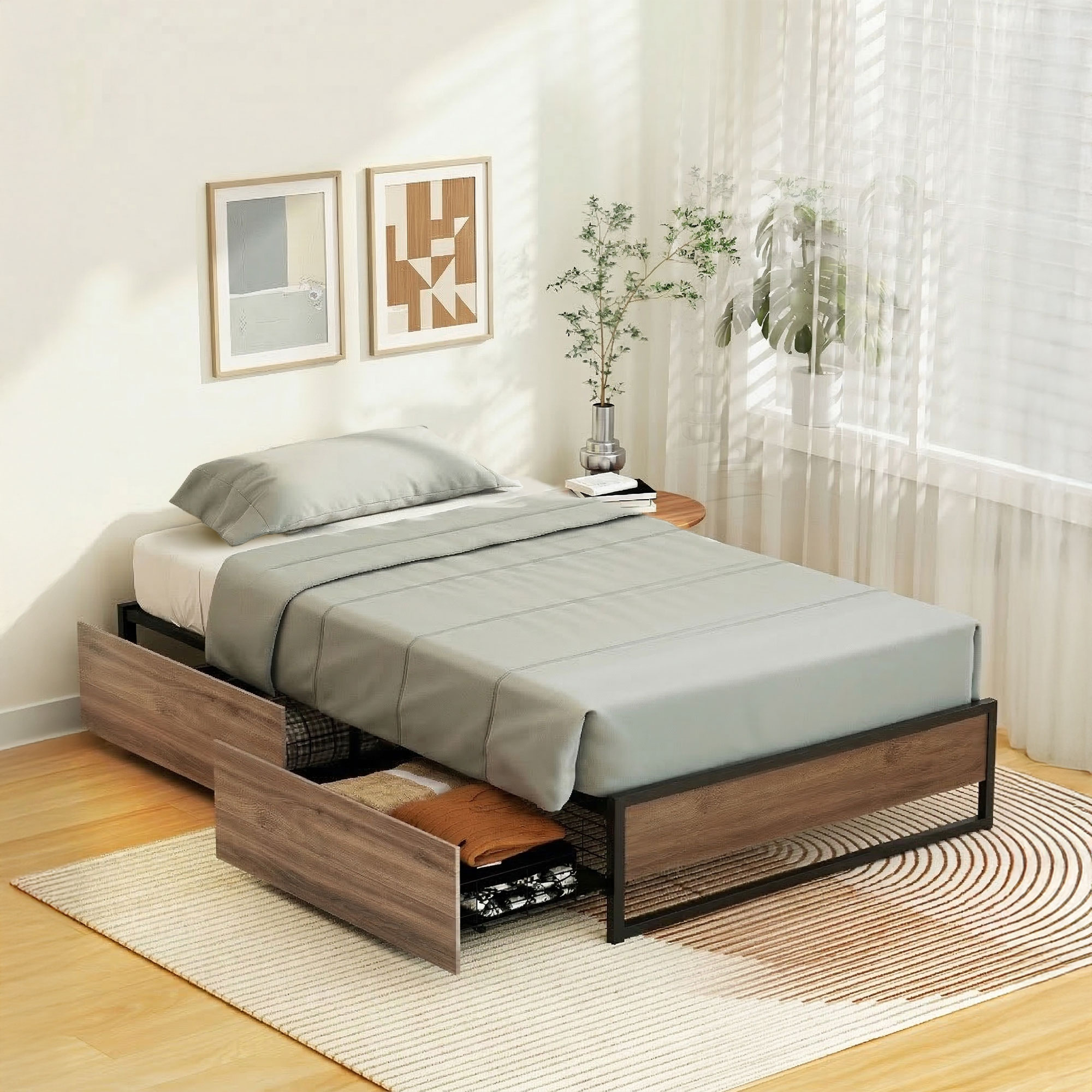 Artiss Bed Frame Metal Frame Single Bed Base 2 Drawers OSLO - Image 1