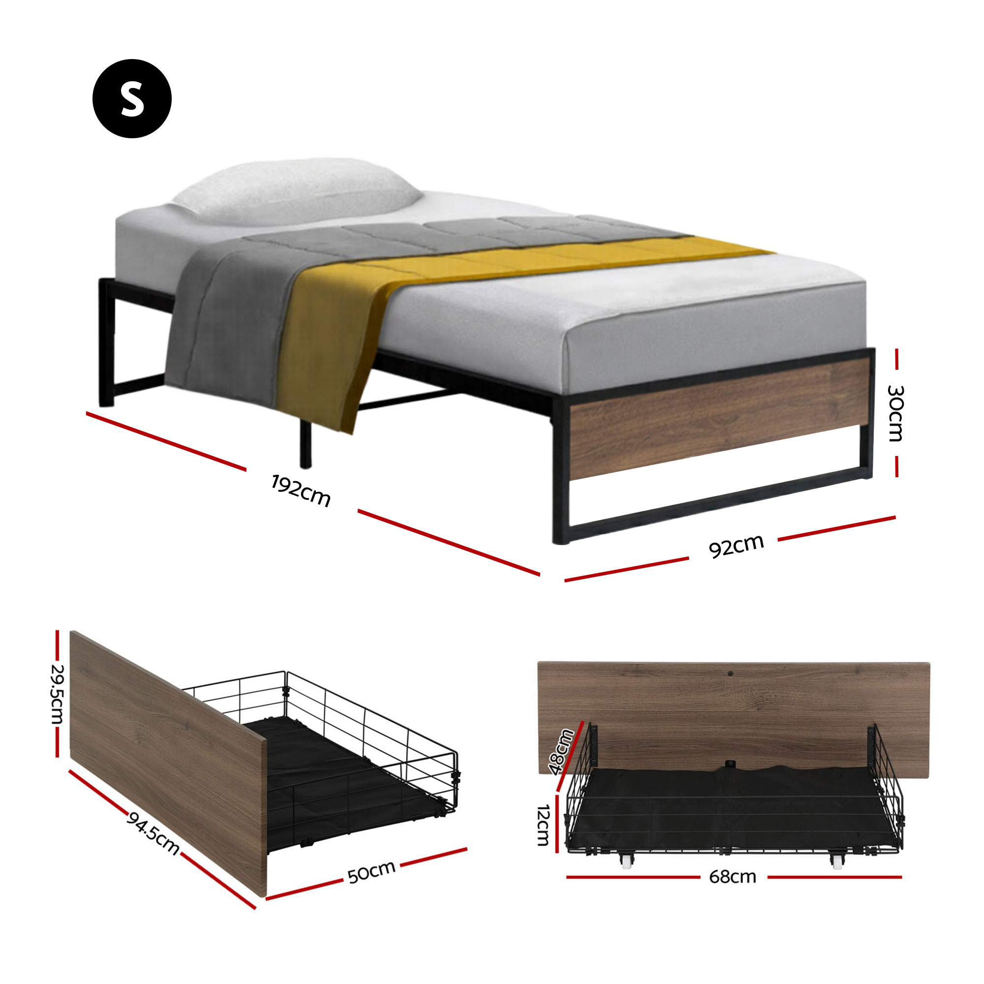 Artiss Bed Frame Metal Frame Single Bed Base 2 Drawers OSLO - Image 2