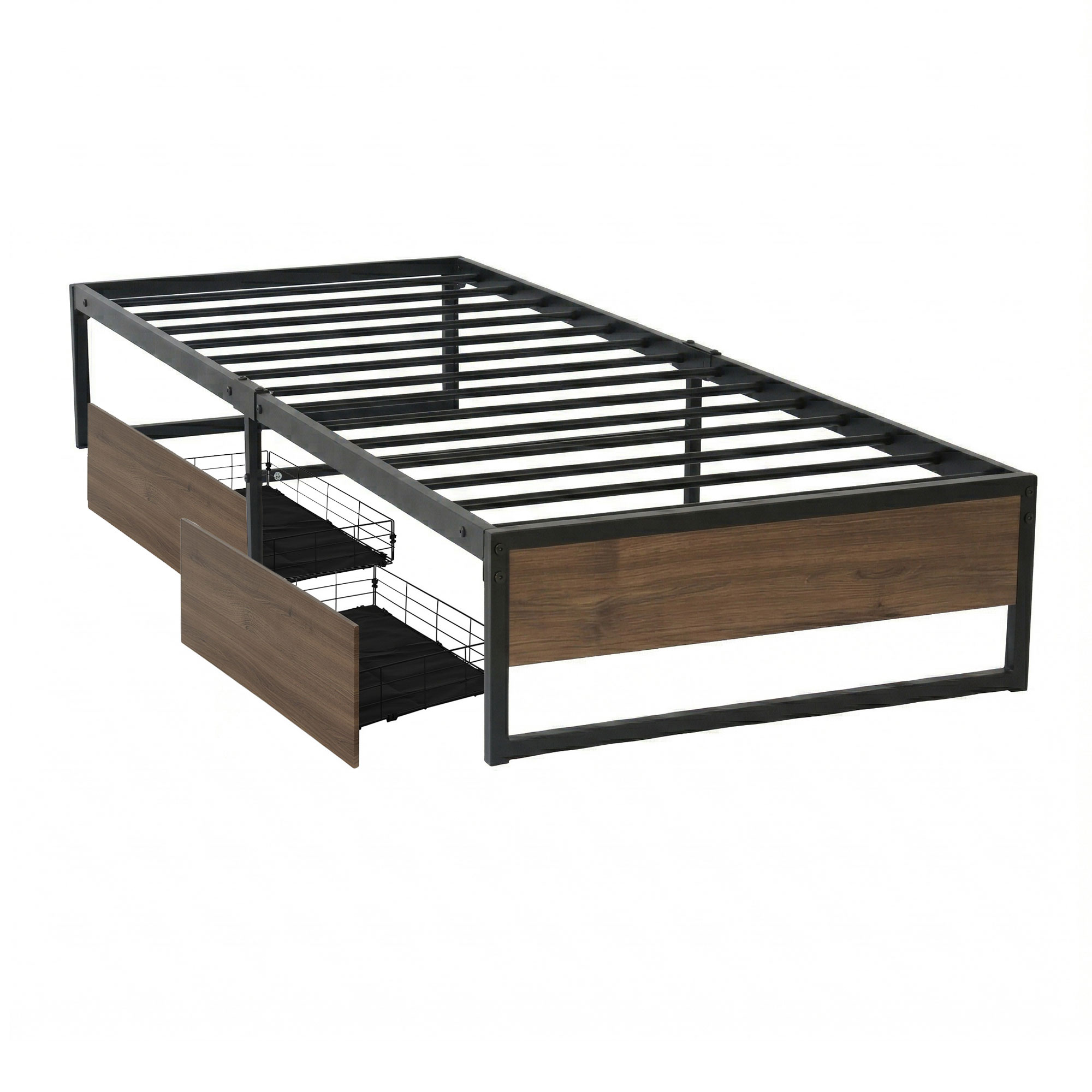 Artiss Bed Frame Metal Frame Single Bed Base 2 Drawers OSLO - Image 8