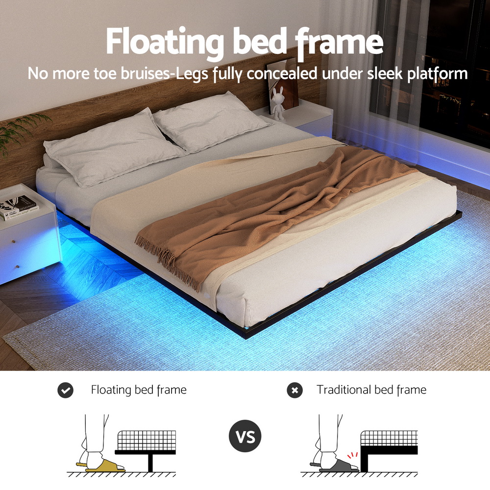 Artiss King Bed Frame,Floating Metal Bed Frame with Smart LED Lights - Sturdy Metal Platform Bed Base, Silent Design, Tool-Free Assembly, 300KG Capacity for Home/Hotel/Master Bedroom - Image 4