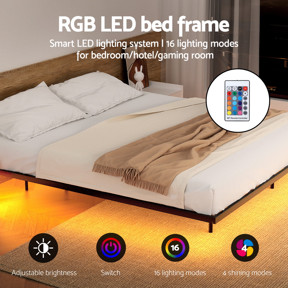 Artiss King Bed Frame,Floating Metal Bed Frame with Smart LED Lights - Sturdy Metal Platform Bed Base, Silent Design, Tool-Free Assembly, 300KG Capacity for Home/Hotel/Master Bedroom - Image 5