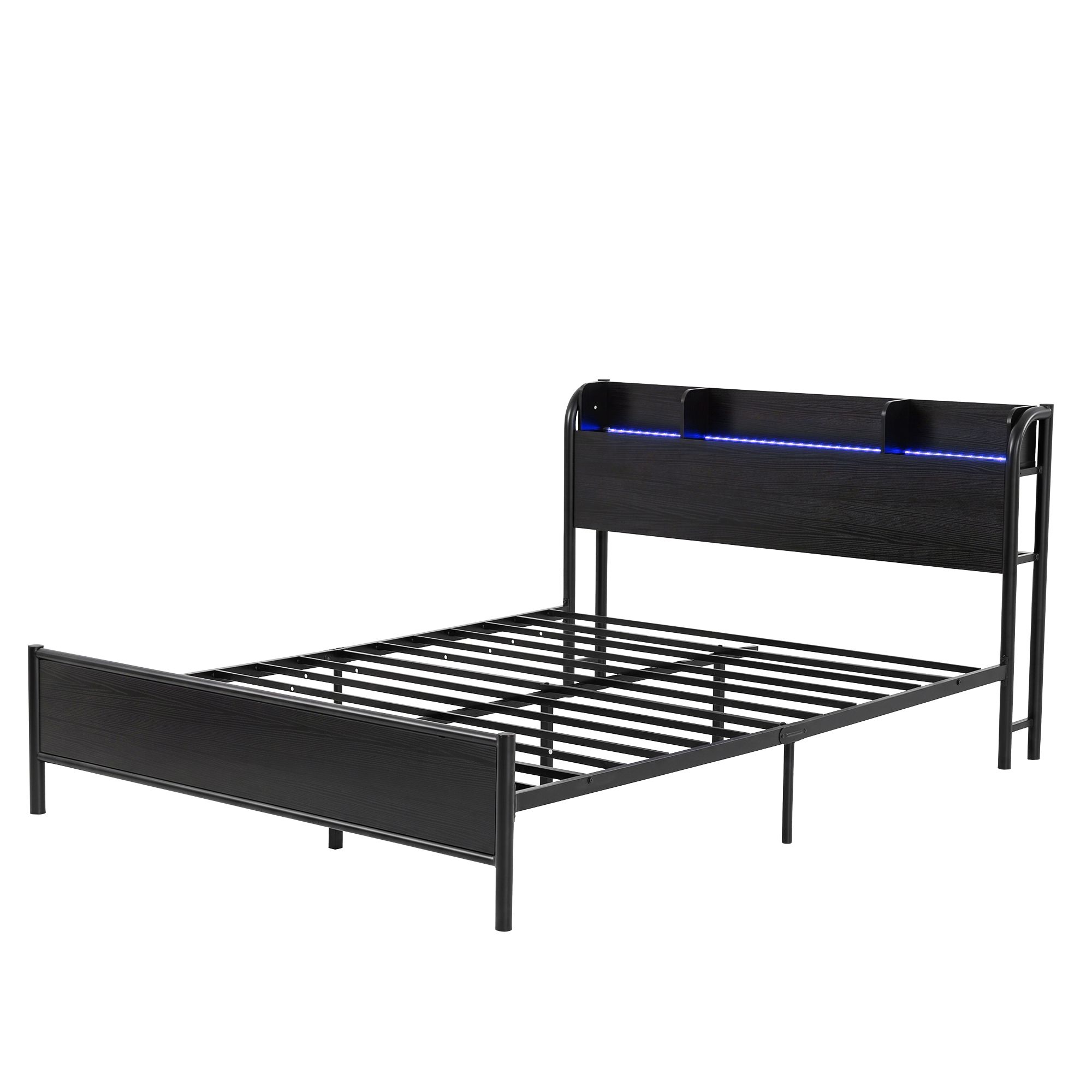 Artiss Bed Frame Double Size with Storage Shelf Headboard Charging Station GRID - Image 1