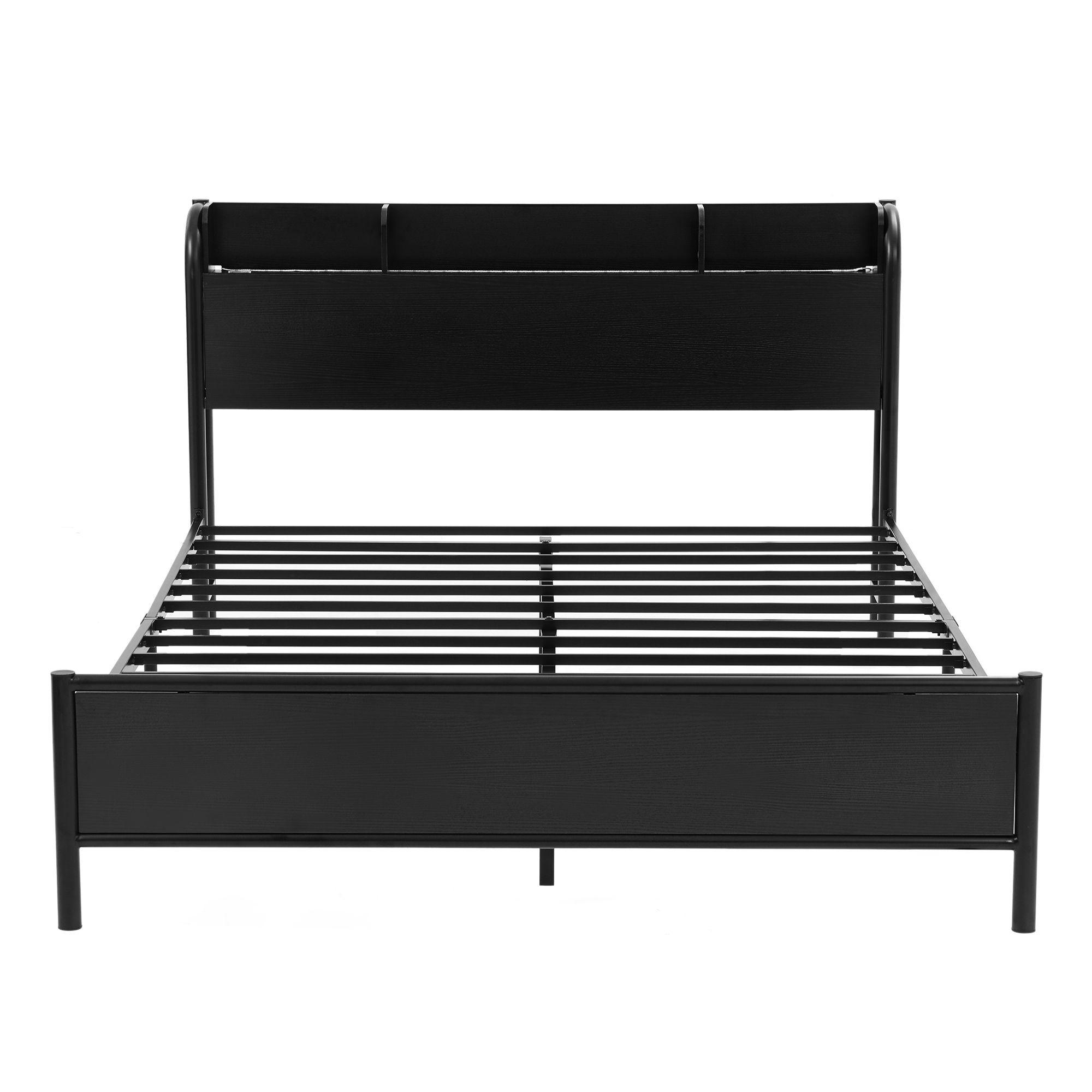 Artiss Bed Frame Double Size with Storage Shelf Headboard Charging Station GRID - Image 3