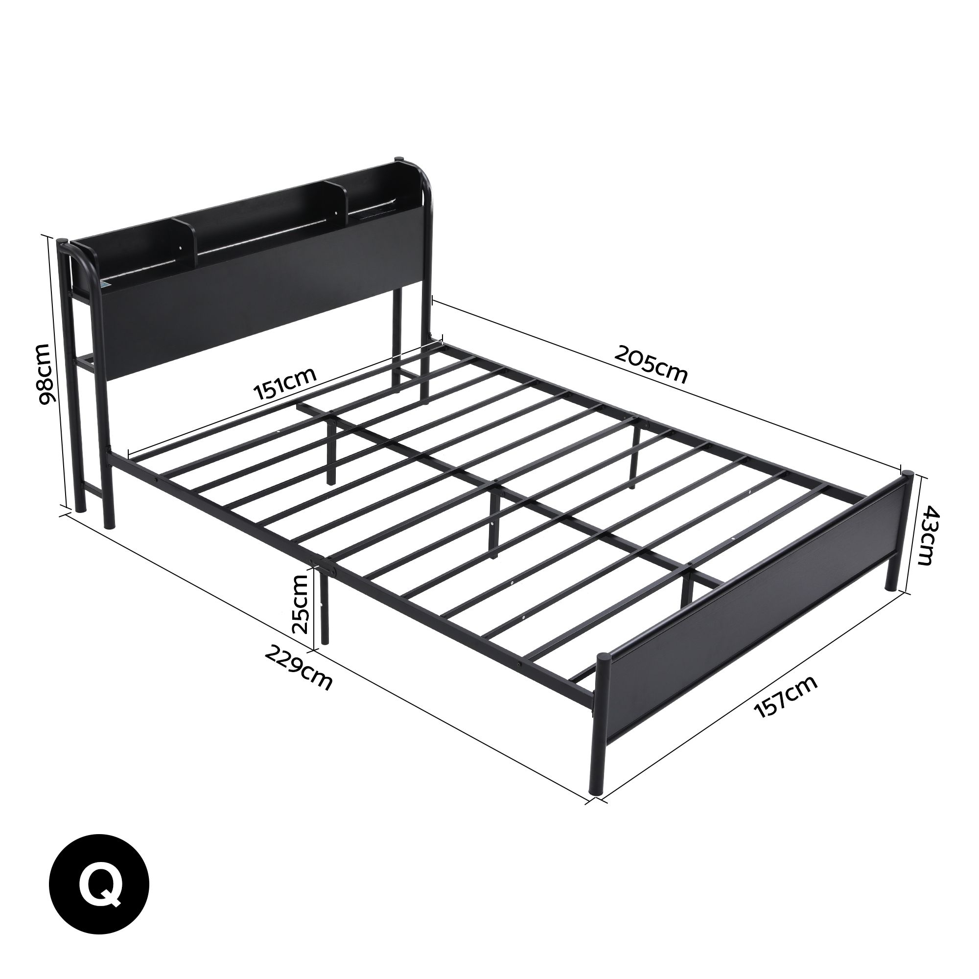 Artiss Bed Frame Queen Size with Storage Shelf Headboard Charging Station GRID - Image 2