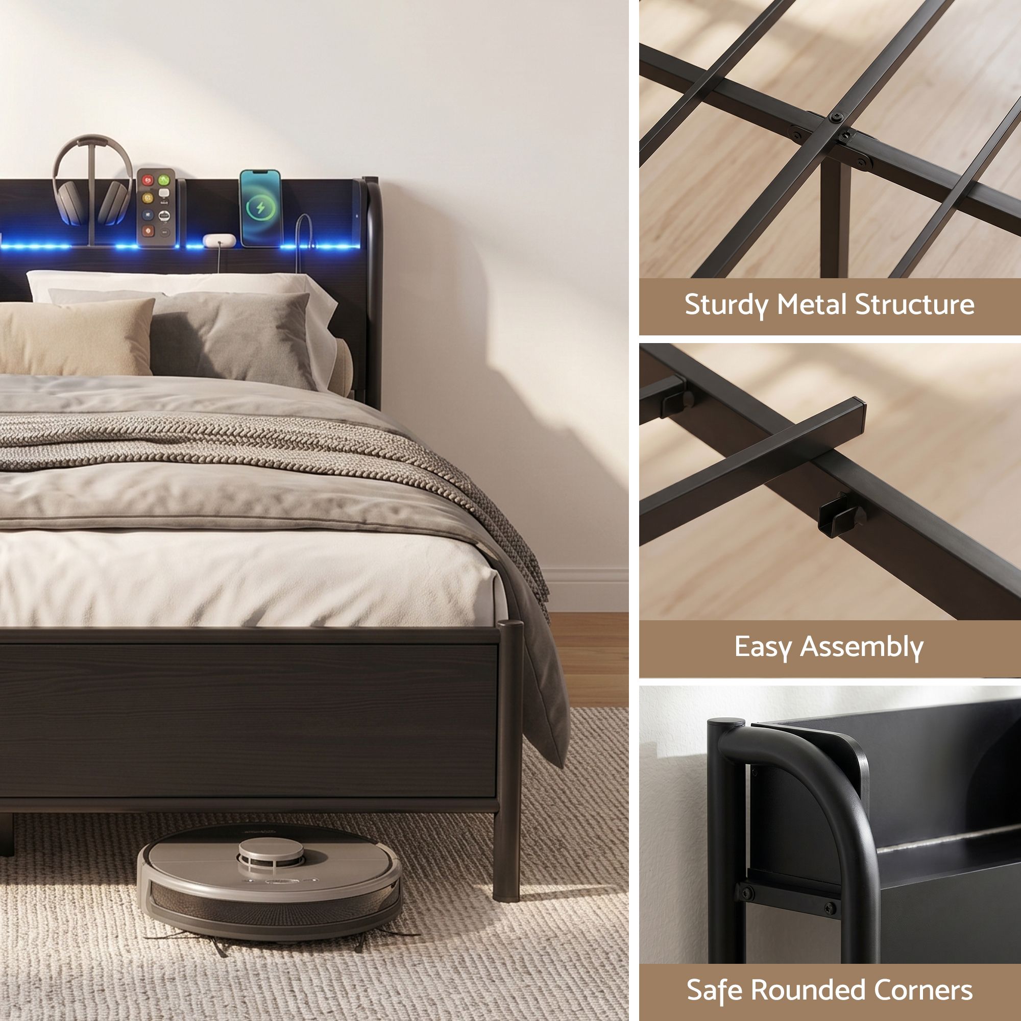 Artiss Bed Frame Single Size with Storage Shelf Headboard Charging Station GRID - Image 7