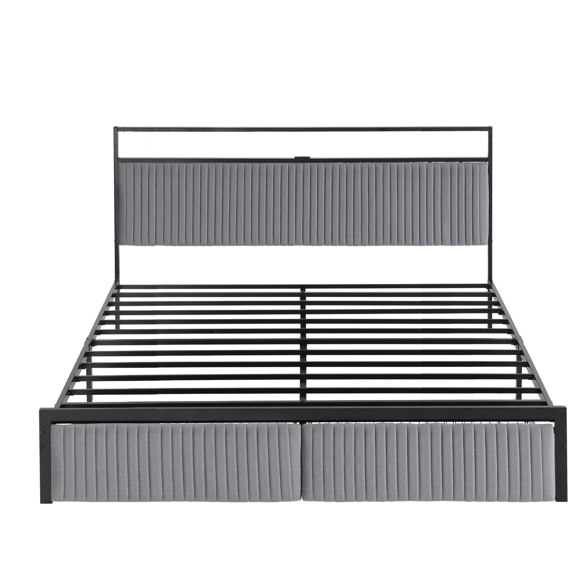 Artiss Metal Bed Frame King Size LED Charging Station 2 Drawers - Image 3