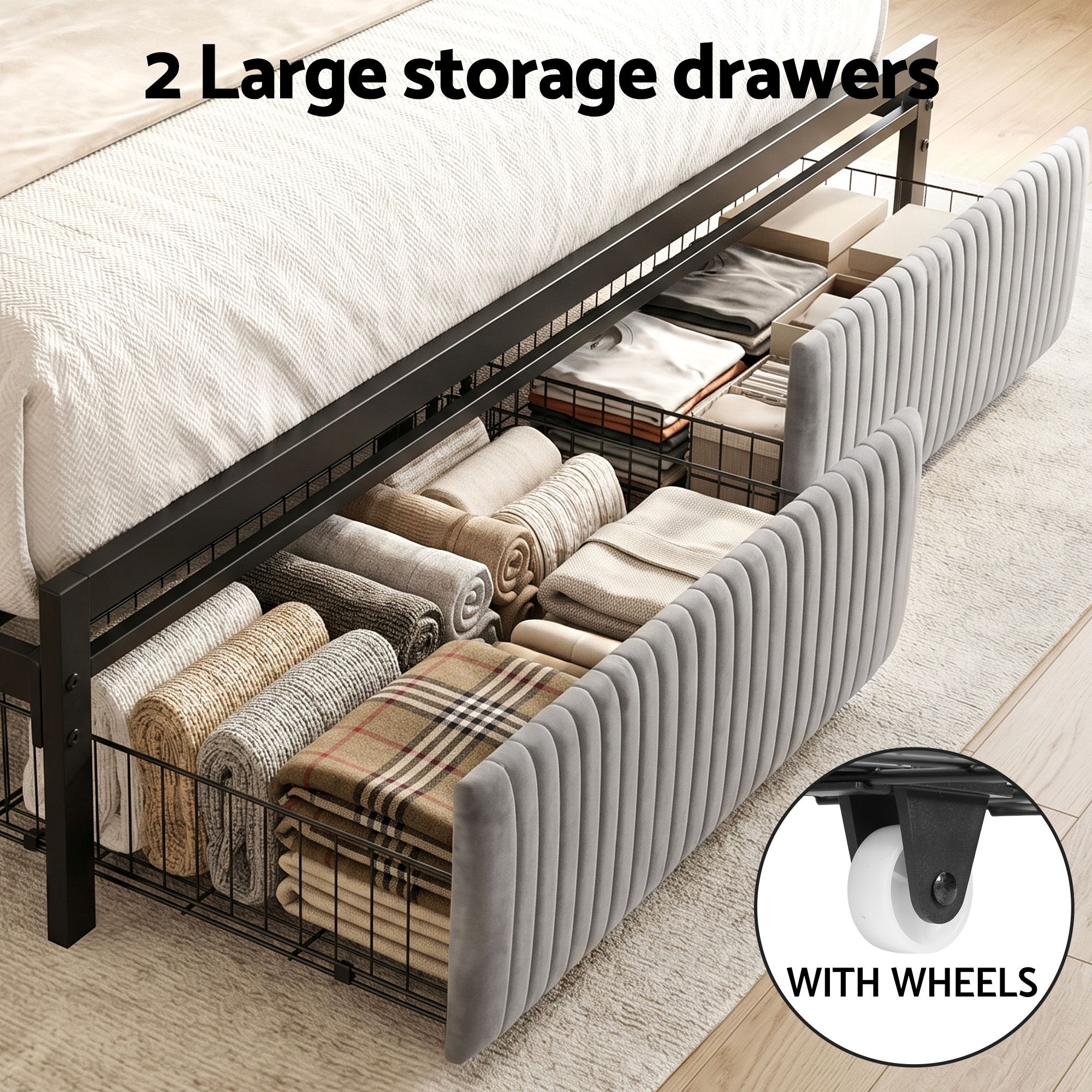 Artiss Metal Bed Frame King Size LED Charging Station 2 Drawers - Image 6