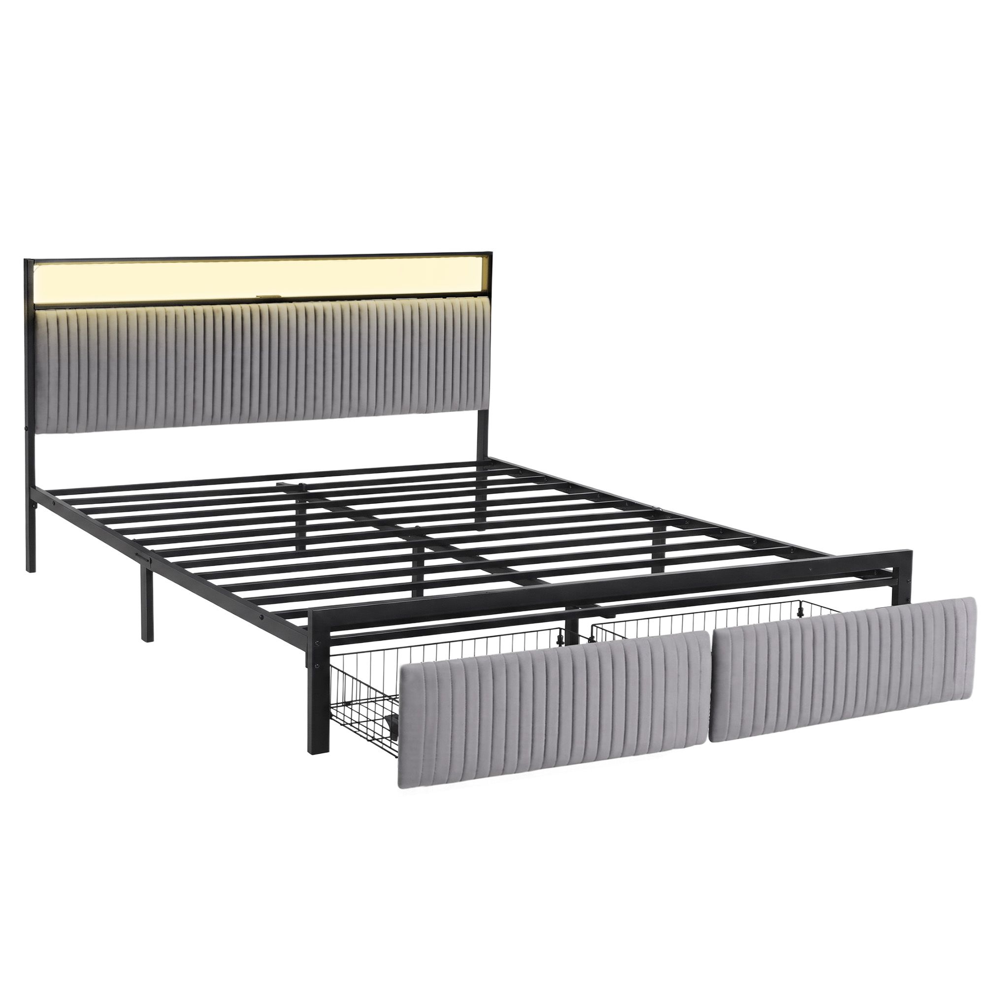 Artiss Metal Bed Frame King Size LED Charging Station 2 Drawers - Image 8