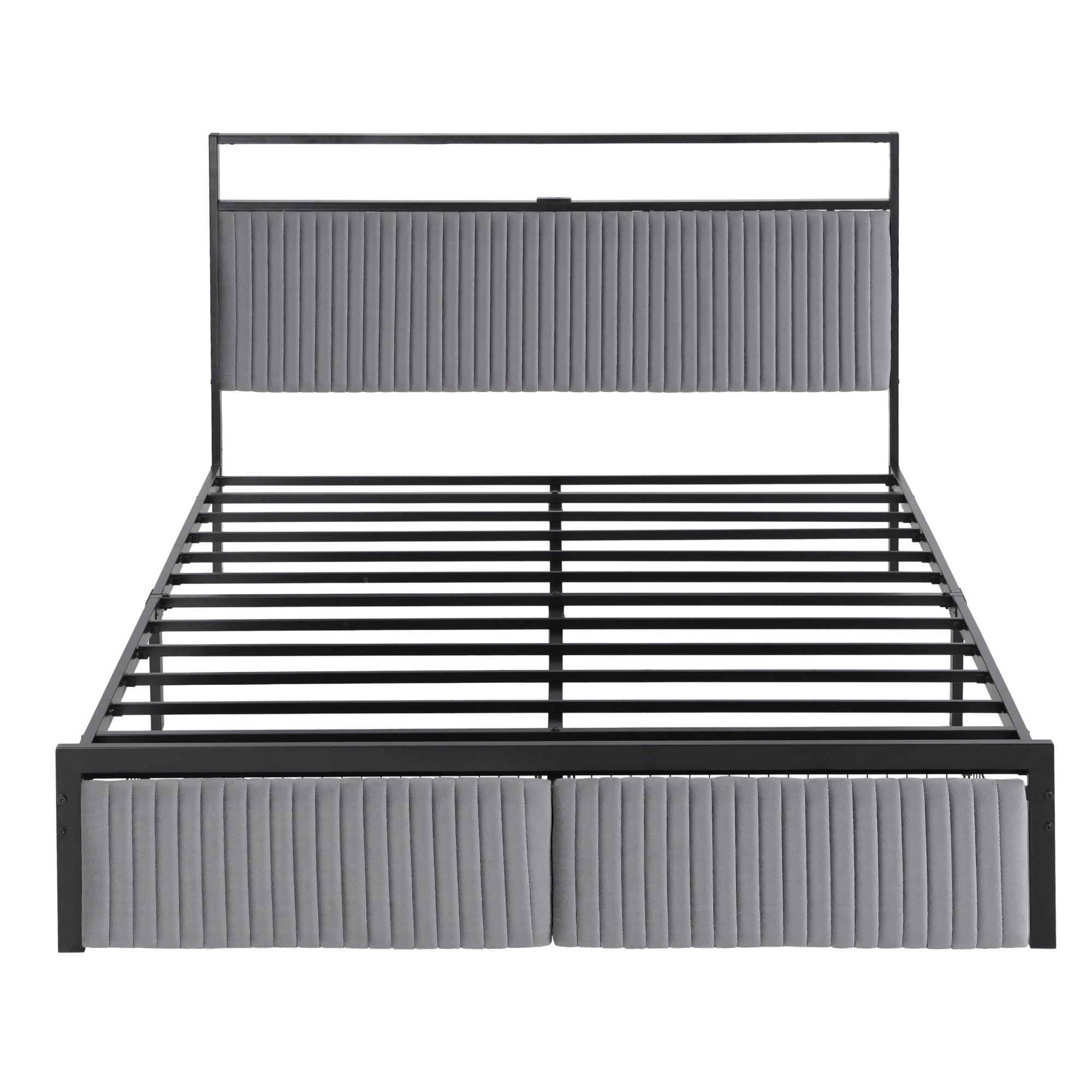 Artiss Metal Bed Frame Queen Size LED Charging Station 2 Drawers - Image 3