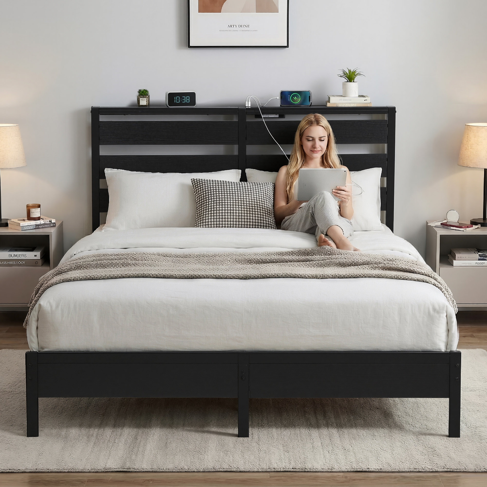 Artiss Bed Frame Double Size LED Metal Bed Base with Charging Station - Image 8